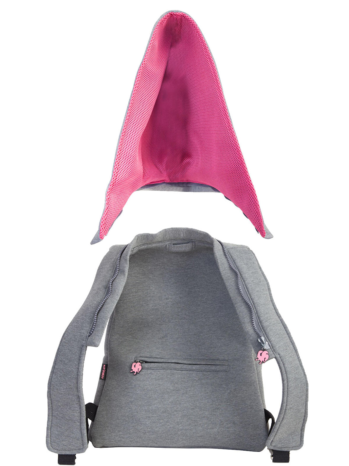 Morikukko Grey Basic Fuchsia Kids Çıkabilir Kapüşonlu Sırt Çantası