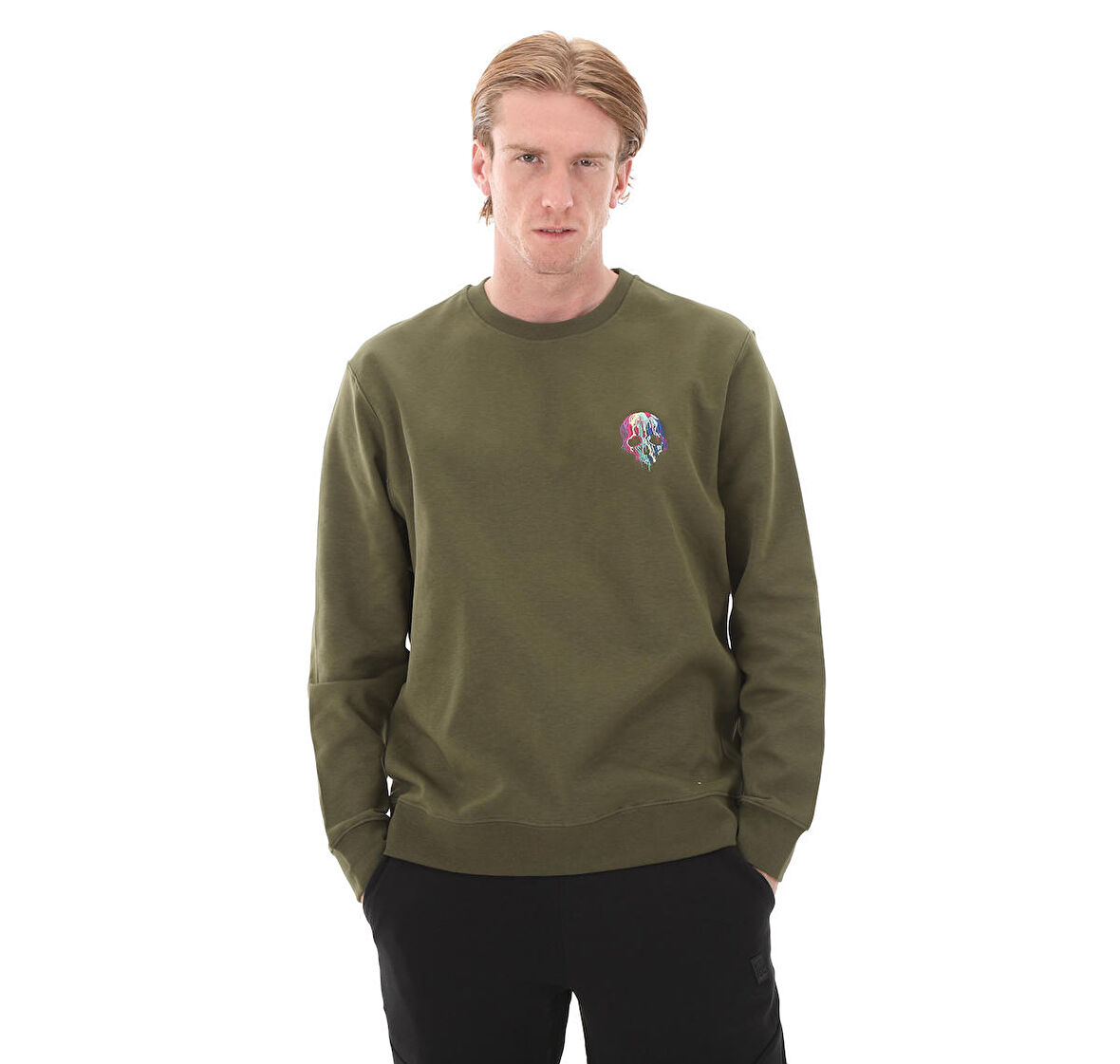 SWTP0001-HAKI Esqudo Sweatshırt Prınt Erkek Sweatshirt Haki