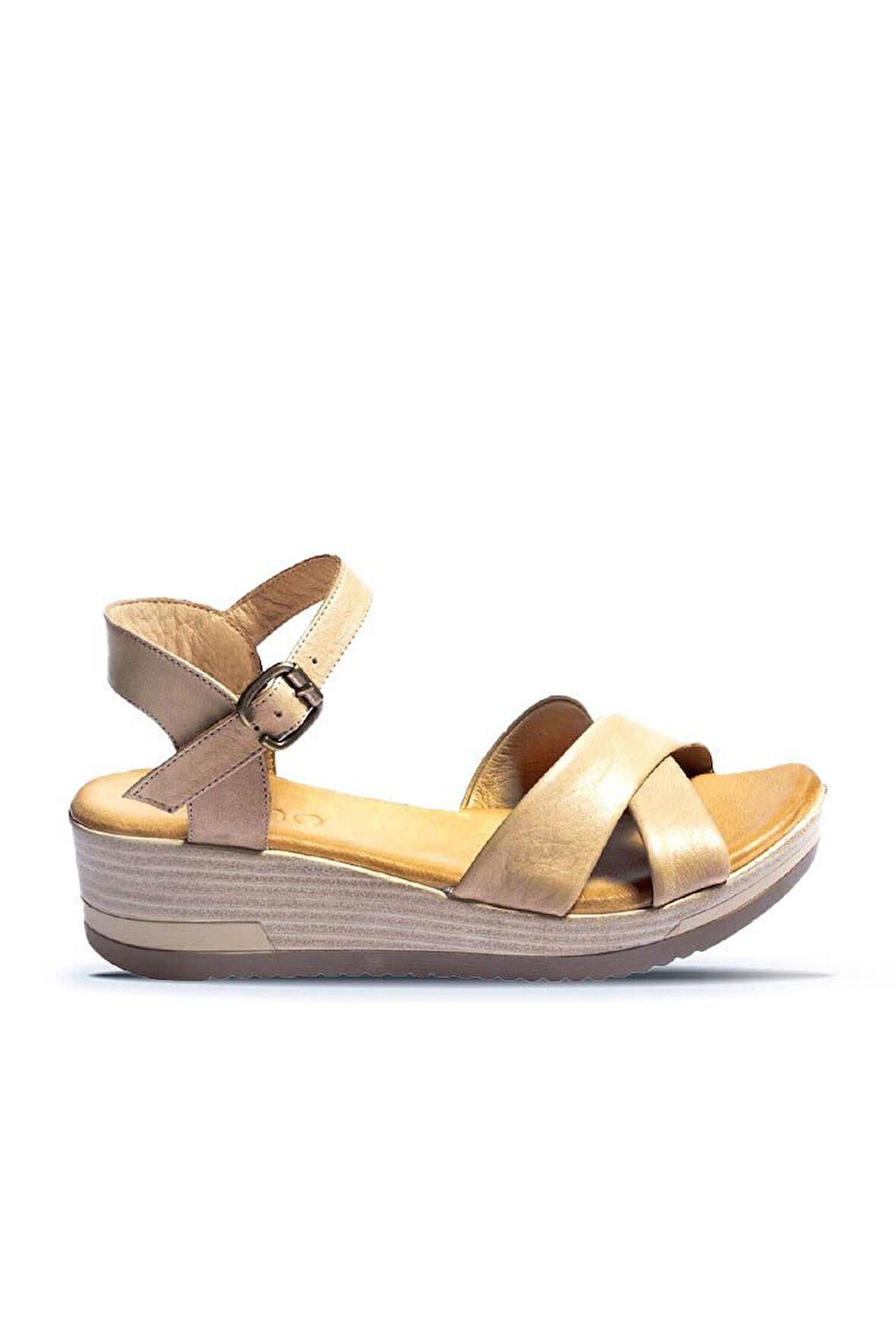 Bueno Shoes Gül Kurusu Deri Kadın Dolgu Topuklu Sandalet 01wl3303