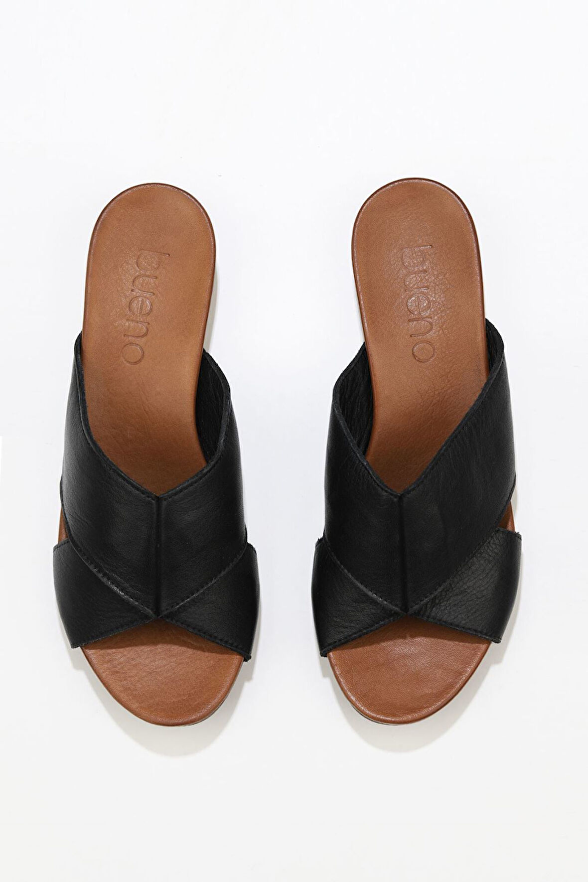 Bueno Shoes Siyah Deri Kadın Topuklu Terlik 01wn0402