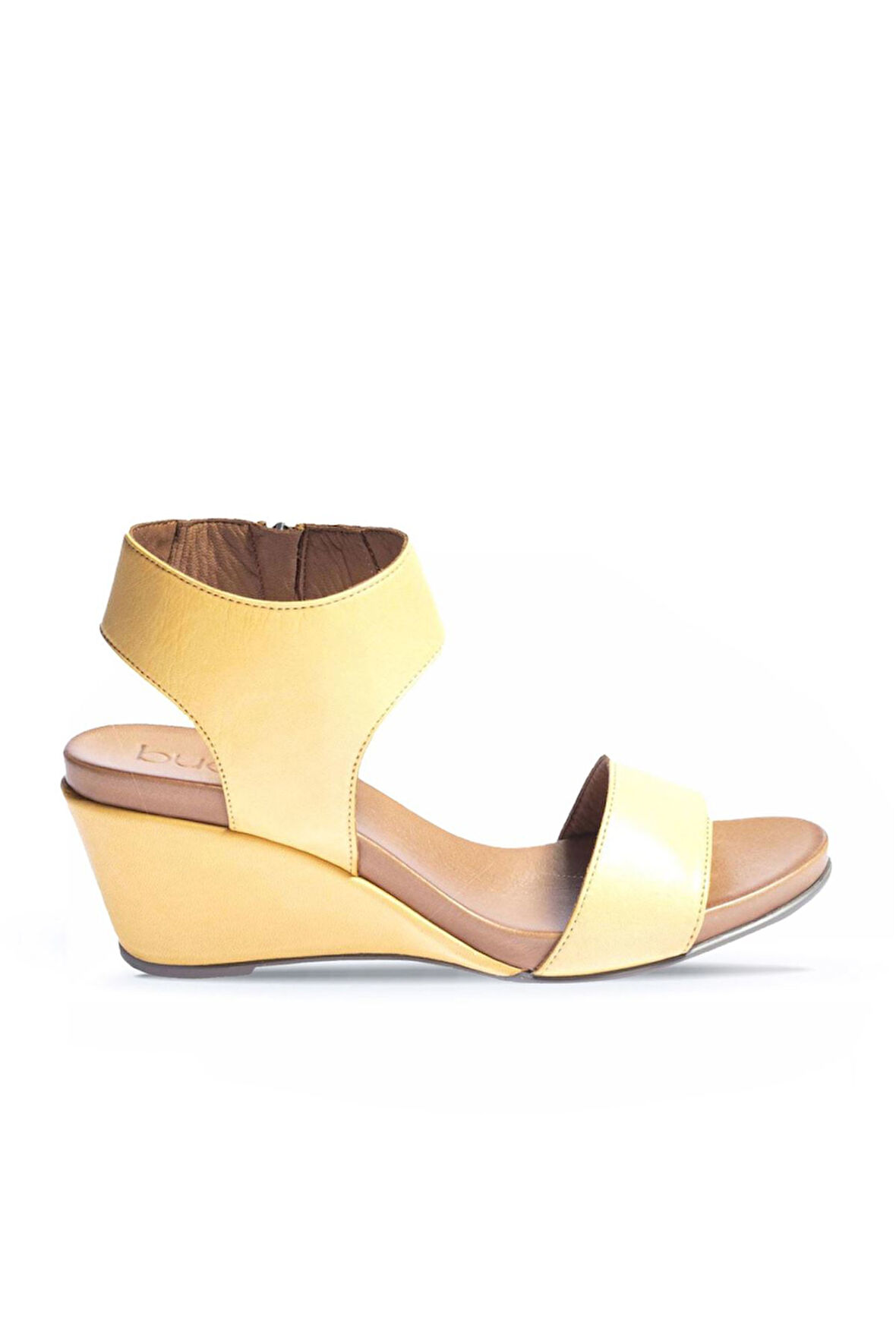Bueno Shoes Sarı Deri Kadın Dolgu Topuklu Sandalet 01wn0501