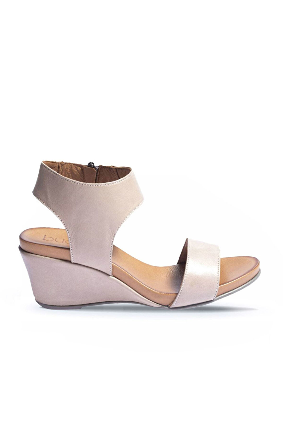 Bueno Shoes Gri Deri Kadın Dolgu Topuklu Sandalet 01wn0501