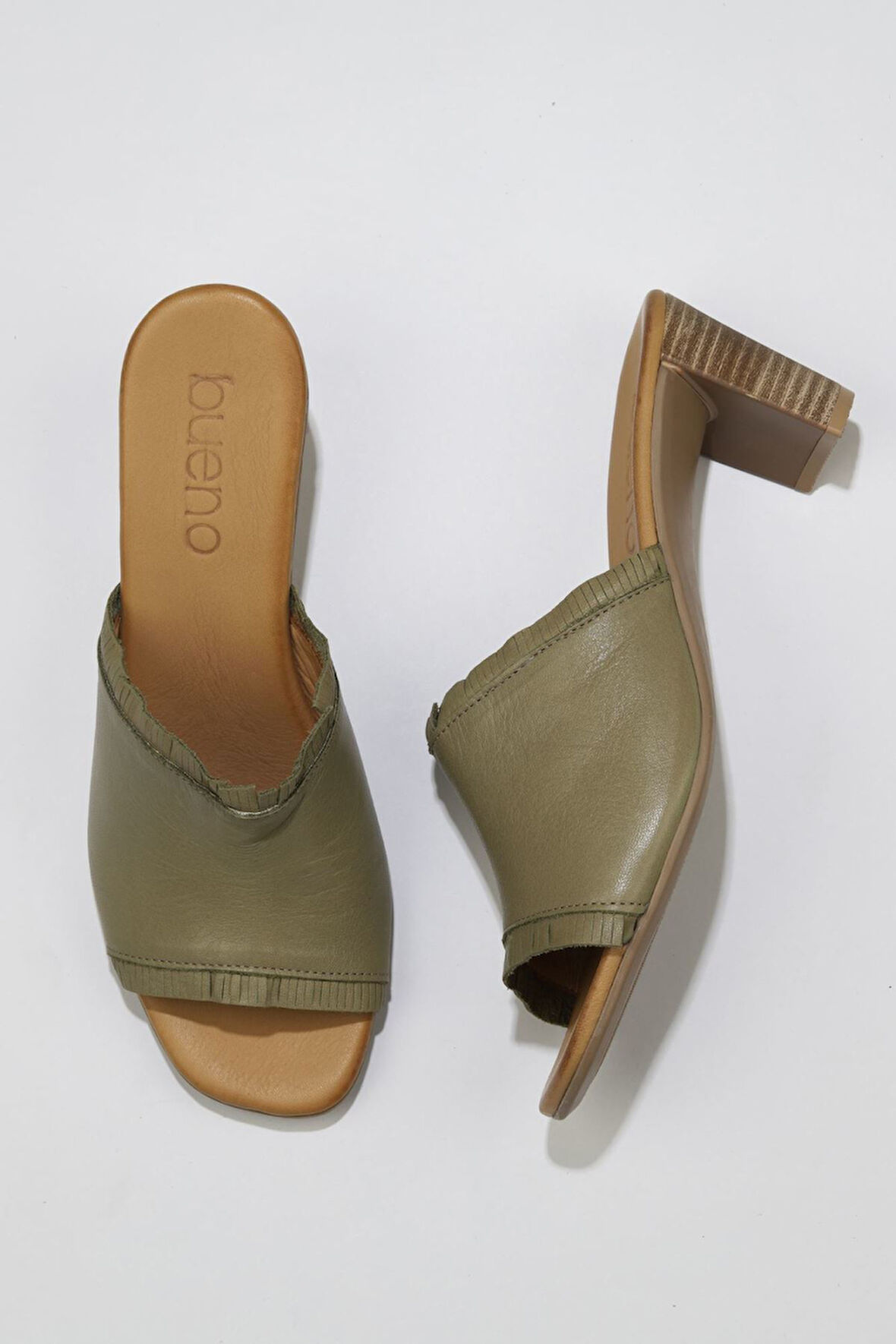 Bueno Shoes Haki Deri Kadın Topuklu Terlik 01wn4002