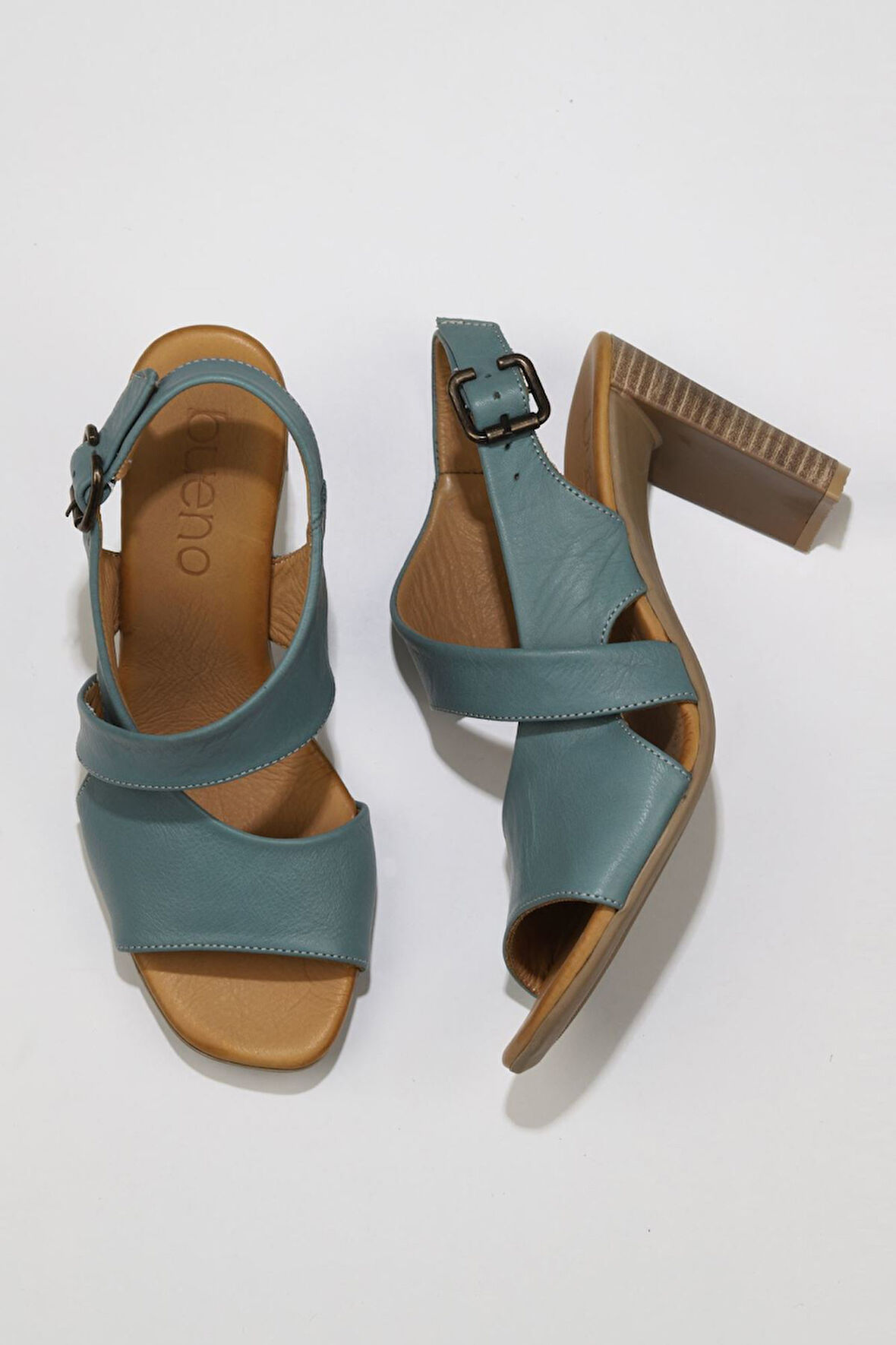 Bueno Shoes Mavi Deri Kadın Topuklu Sandalet 01wn4115