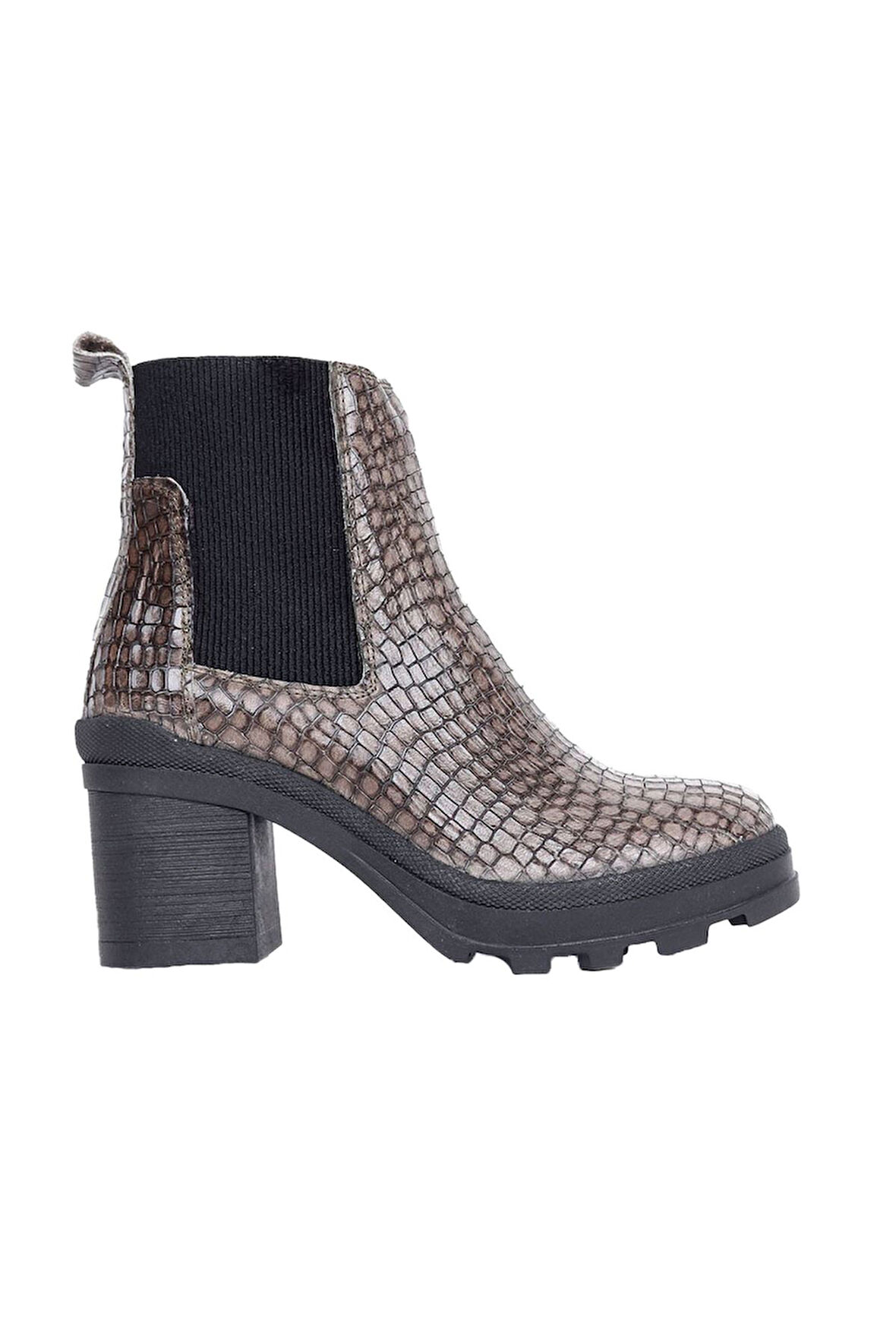 Bueno Shoes Gri Croco Deri Kadın Topuklu Bot 01wr0503