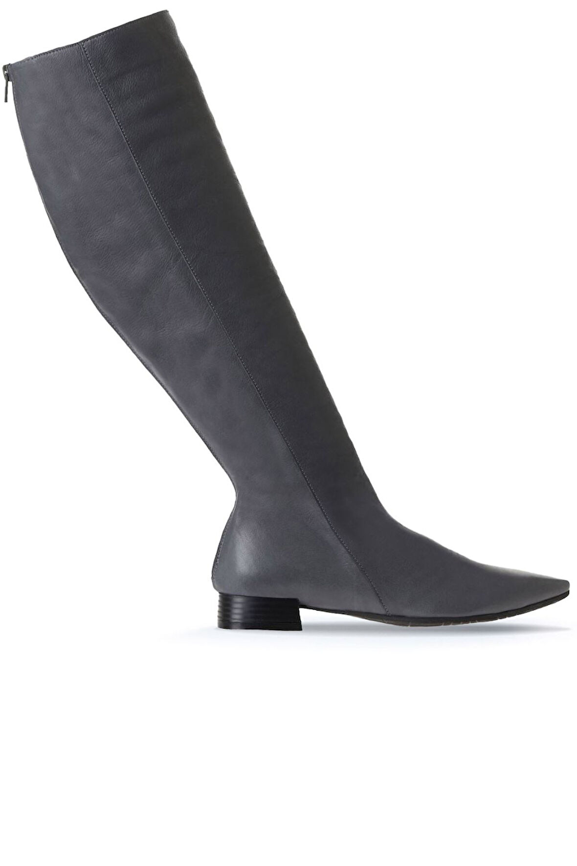 Bueno Shoes Gri Deri Kadın Düz Çizme 01wr3009