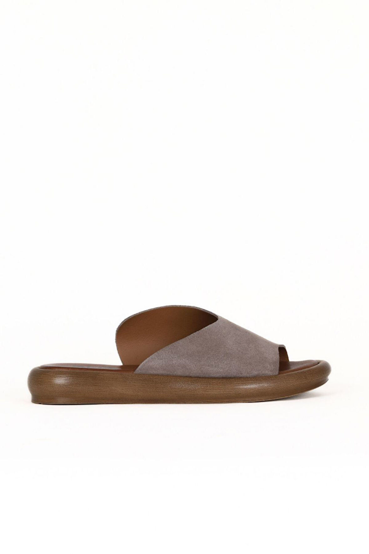 Bueno Shoes Gri Koyu Alf Süet Kadın Düz Terlik 01we3104