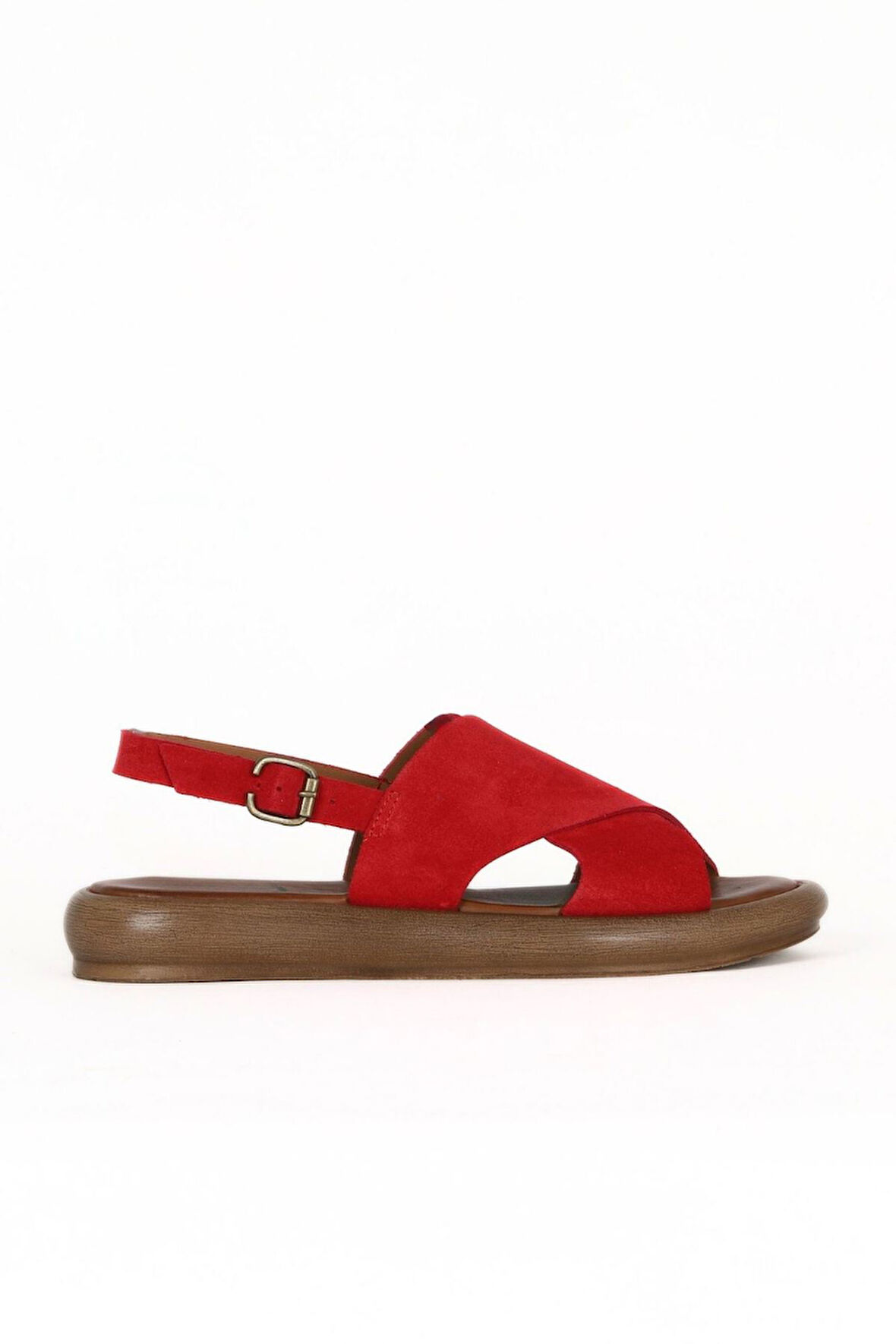 Bueno Shoes Kırmızı Alf Süet Kadın Düz Sandalet 01we3103