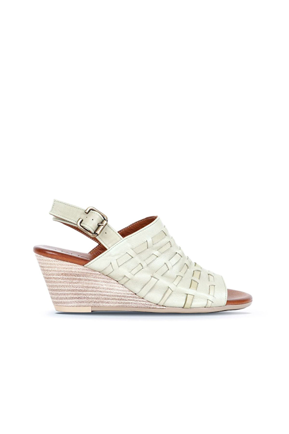 Bueno Shoes Haki Deri Kadın Dolgu Topuklu Sandalet 01wq7907