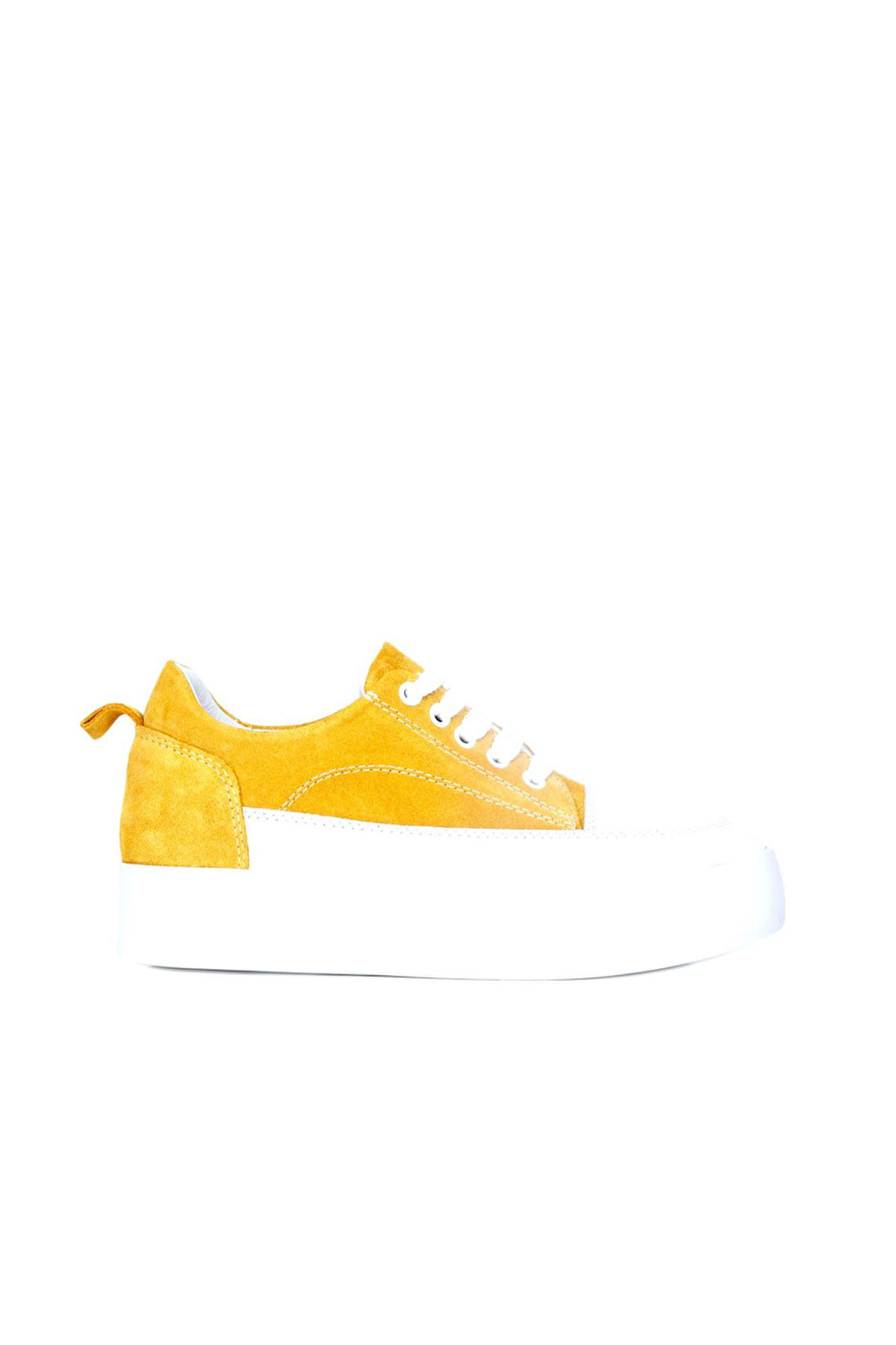 Bueno Shoes Beyaz Sarı Deri-süet Kadın Dolgu Topuklu Ayakkabı 01ws10704