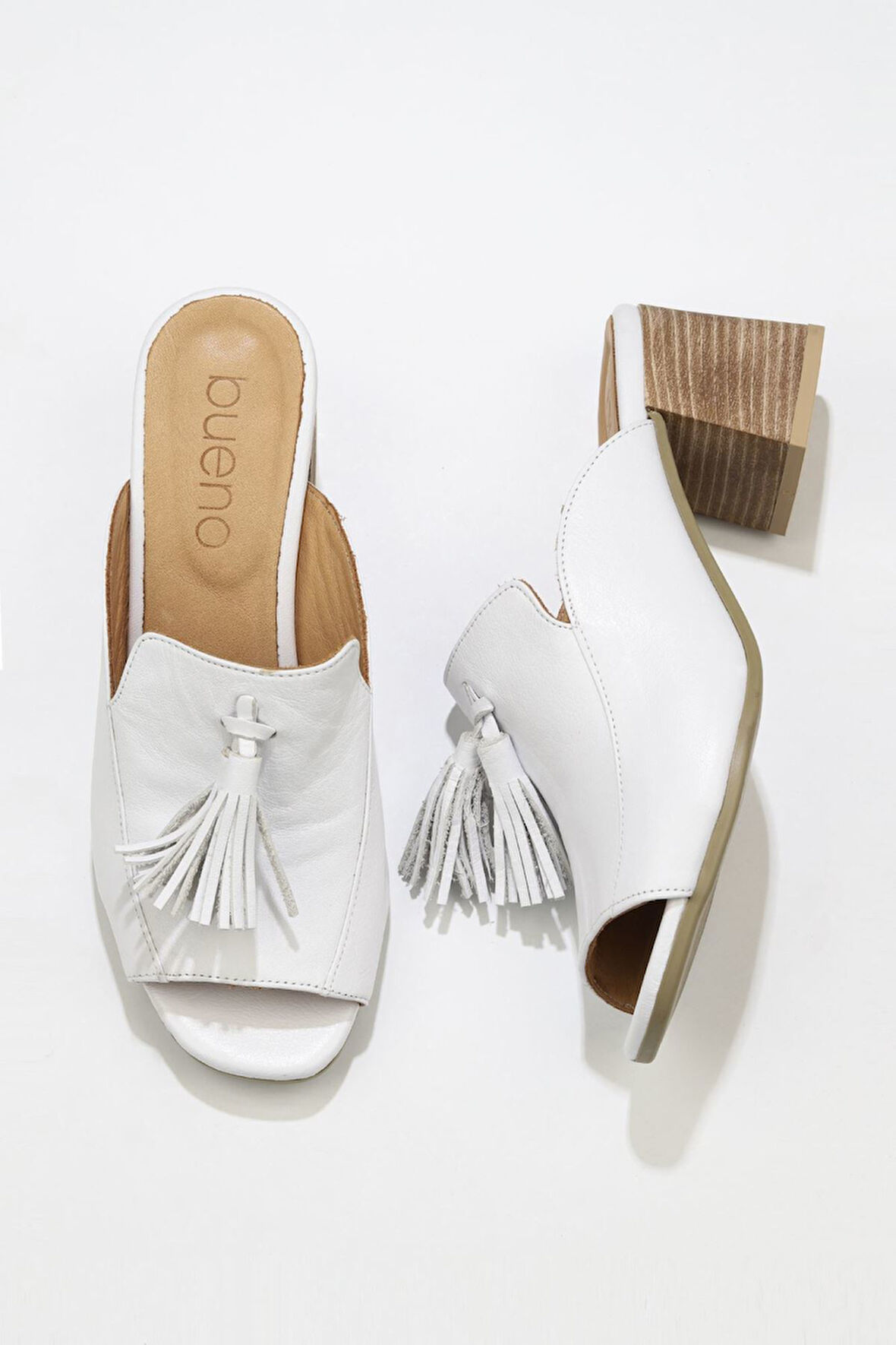 Bueno Shoes Beyaz Deri Kadın Topuklu Terlik 01wn1307