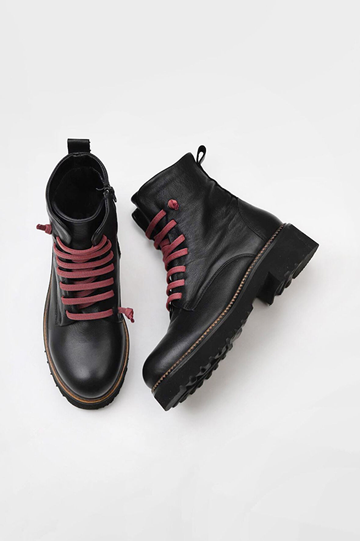 Bueno Shoes Siyah Bordo Deri Kadın Düz Bot 01wt0813