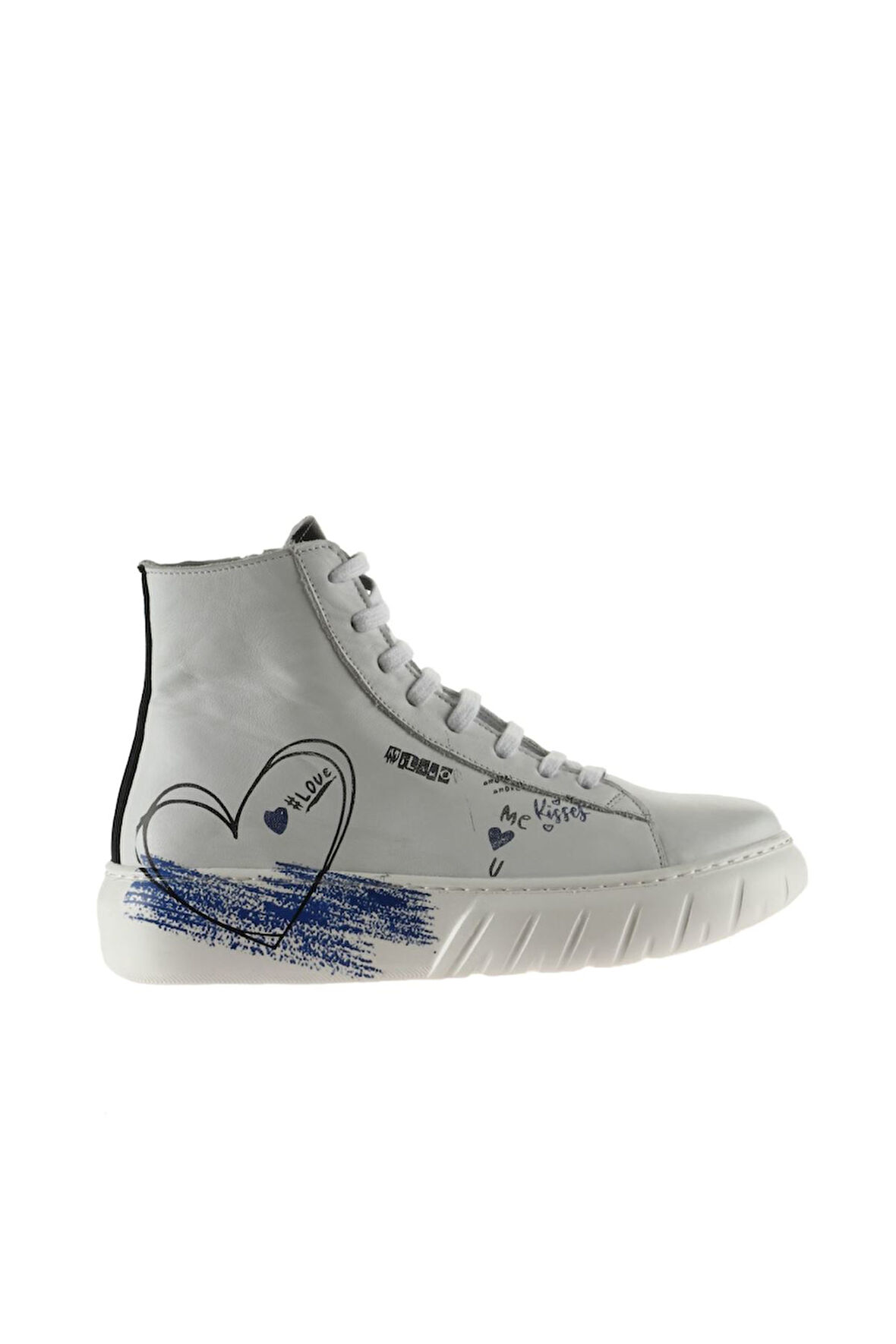 Bueno Shoes Beyaz Siyah Deri Kadın Baskılı Spor Bot 01wu1300