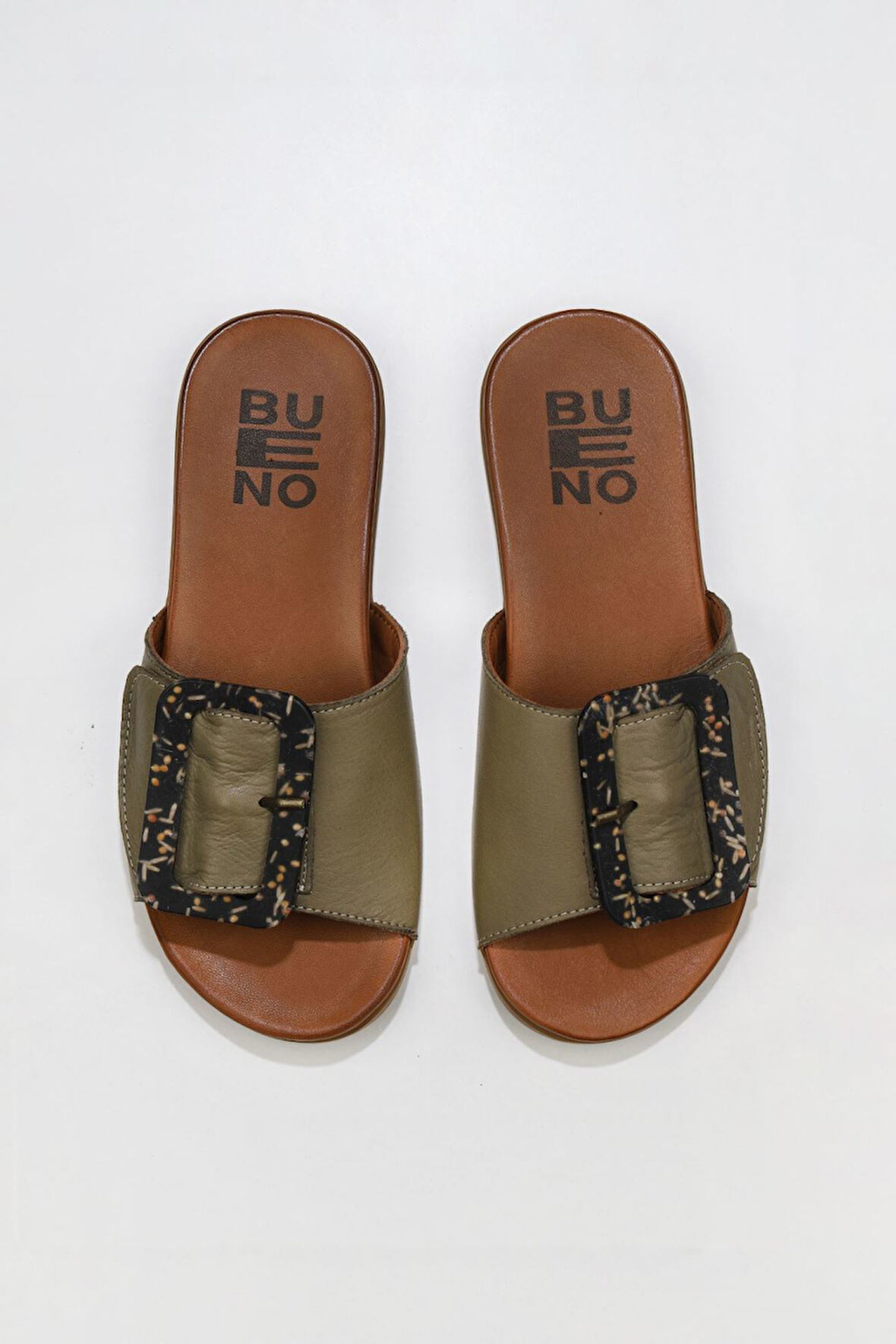 Bueno Shoes Yeşil Deri Kadın Düz Terlik 01wu4206