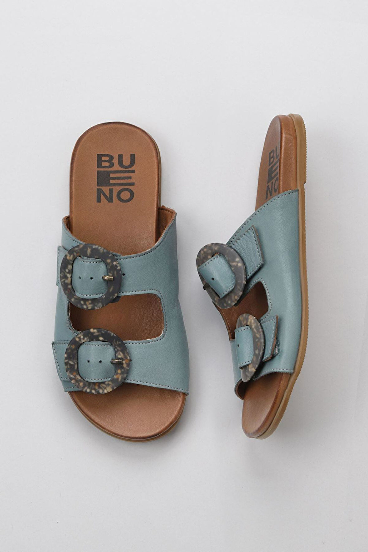 Bueno Shoes Mavi Deri Kadın Düz Terlik 01wu4222