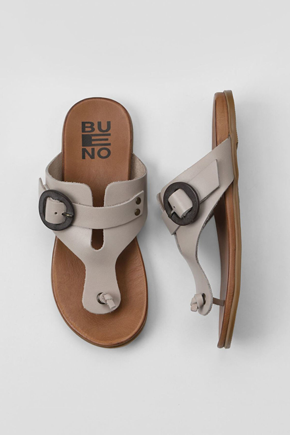 Bueno Shoes Bej Deri Kadın Parmak Arası Terlik 01wu4247