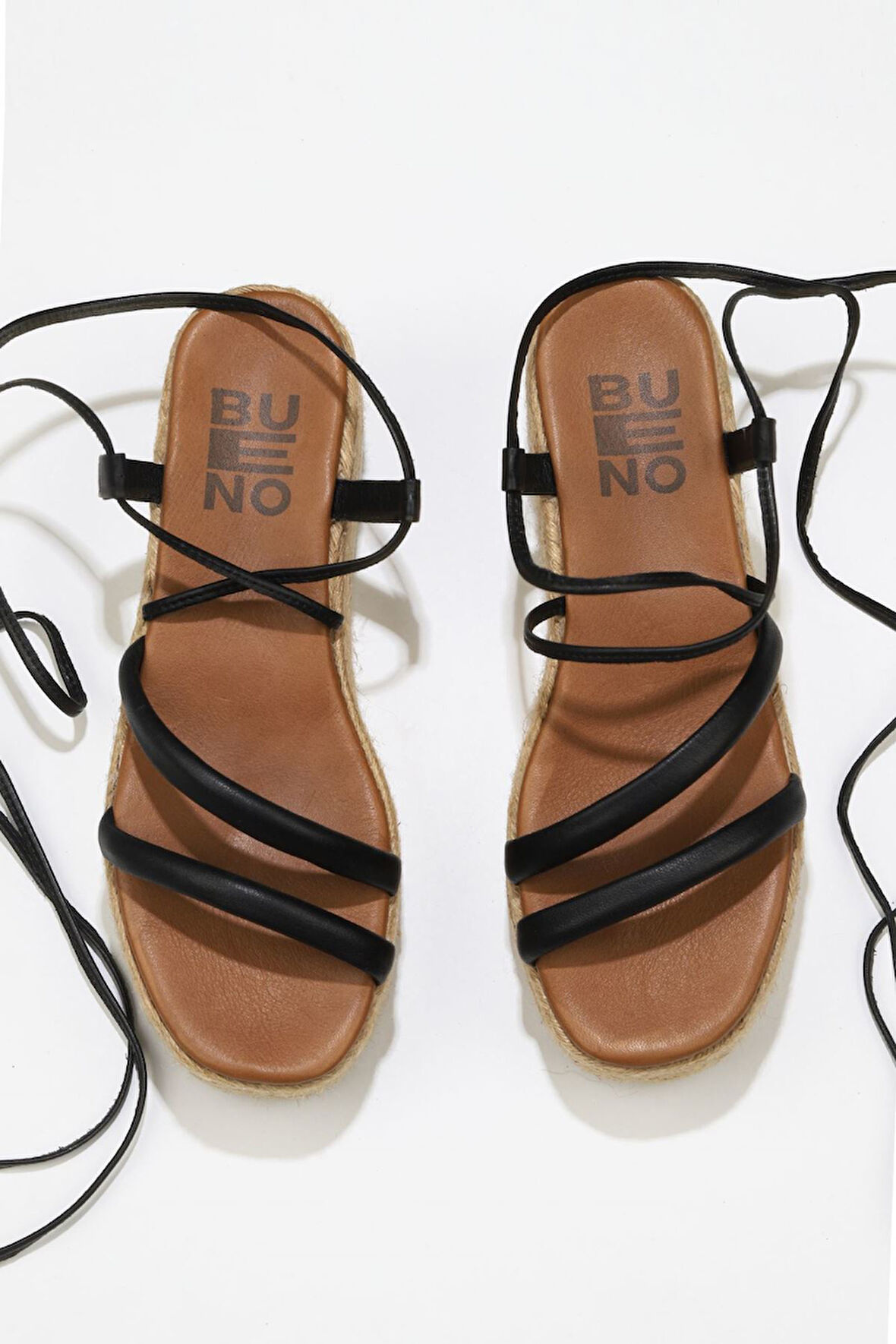 Bueno Shoes Siyah Khv-bej Deri Kadın Dolgu Topuklu Sandalet 01wu6100