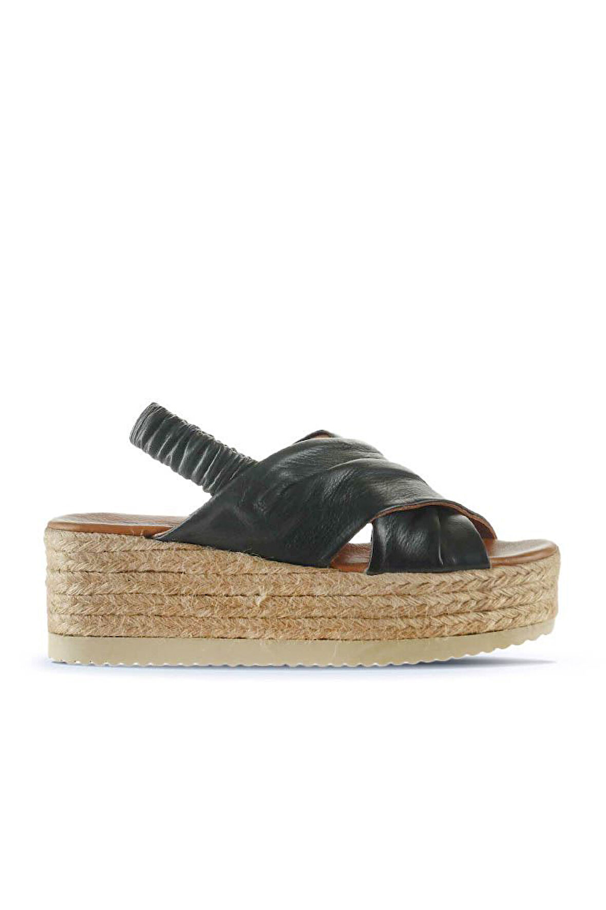 Bueno Shoes Siyah Khv-bej Deri Kadın Dolgu Topuklu Sandalet 01wu6105