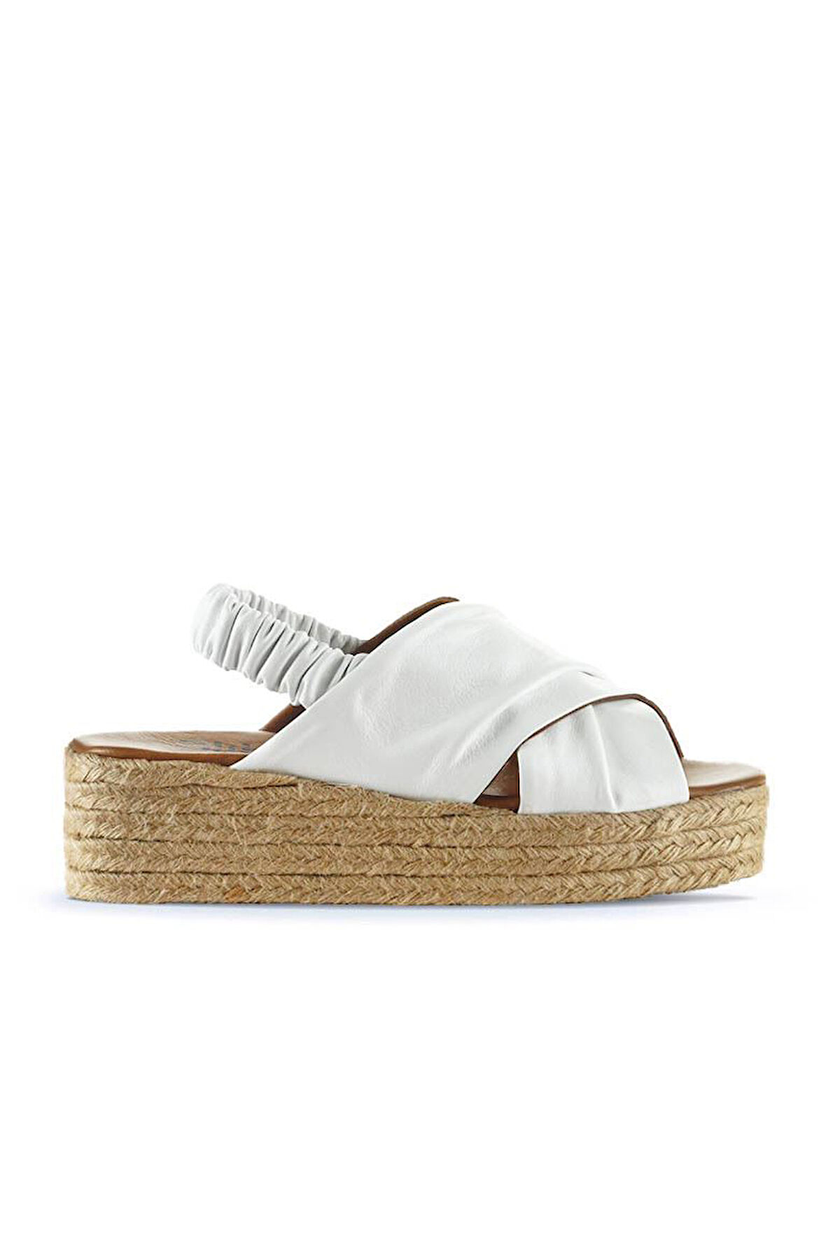 Bueno Shoes Beyaz Deri Kadın Dolgu Topuklu Sandalet 01wu6105