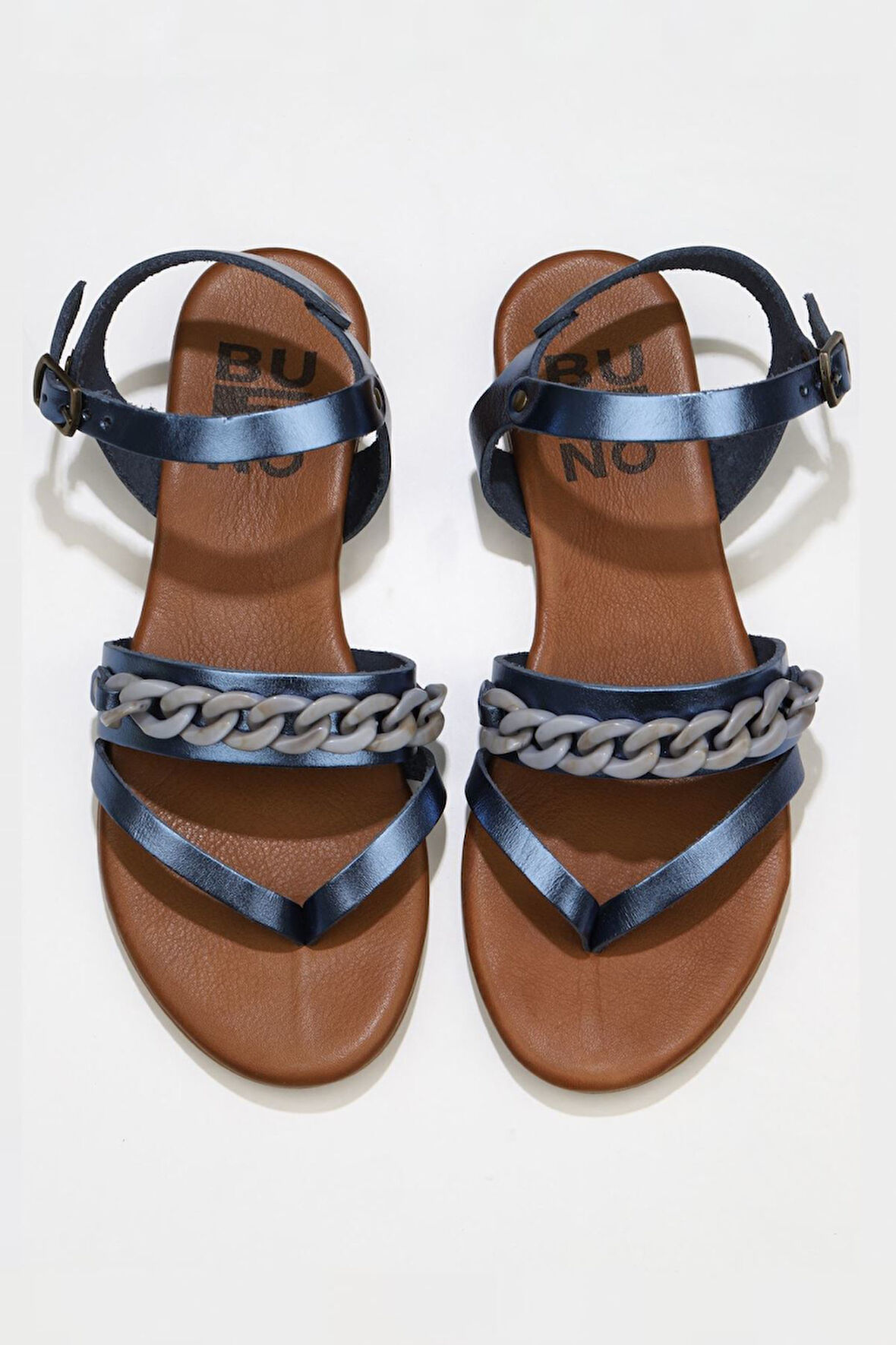 Bueno Shoes Lacivert Parlak Deri Kadın Sandalet 01wu7406