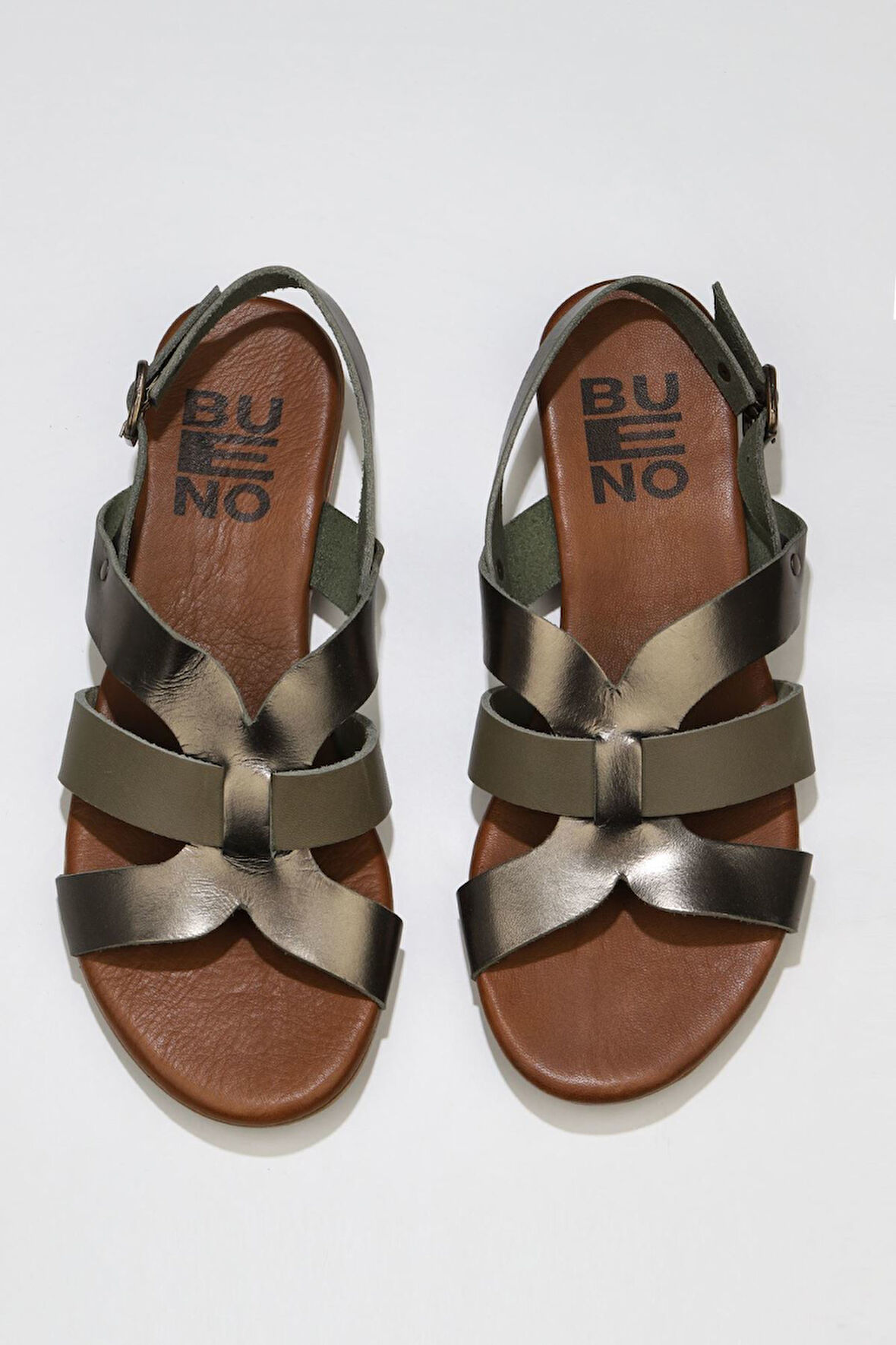 Bueno Shoes Haki Parlak Deri Kadın Düz Sandalet 01wu7422