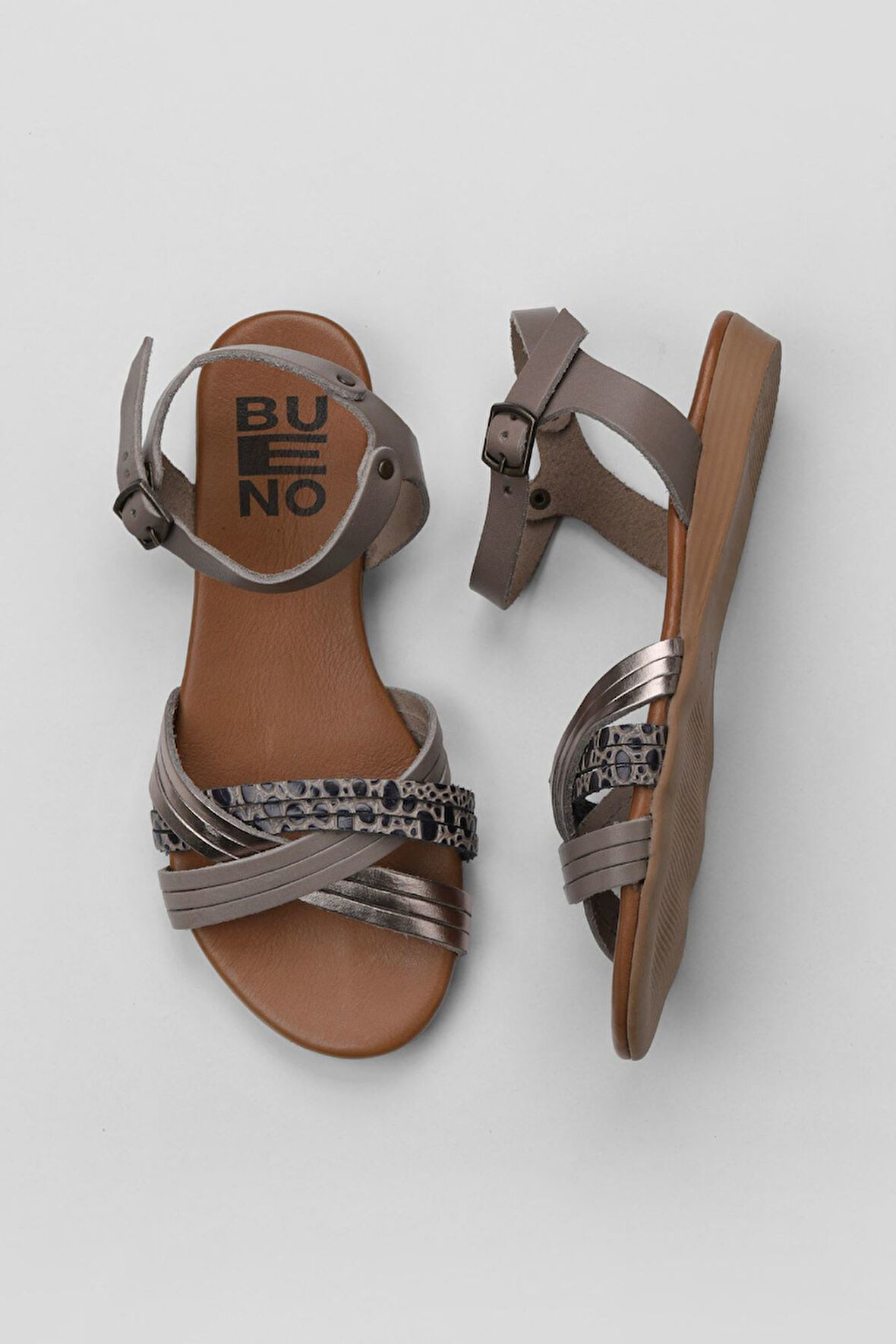 Bueno Shoes Gri Multi Deri Kadın Sandalet 01wu7442