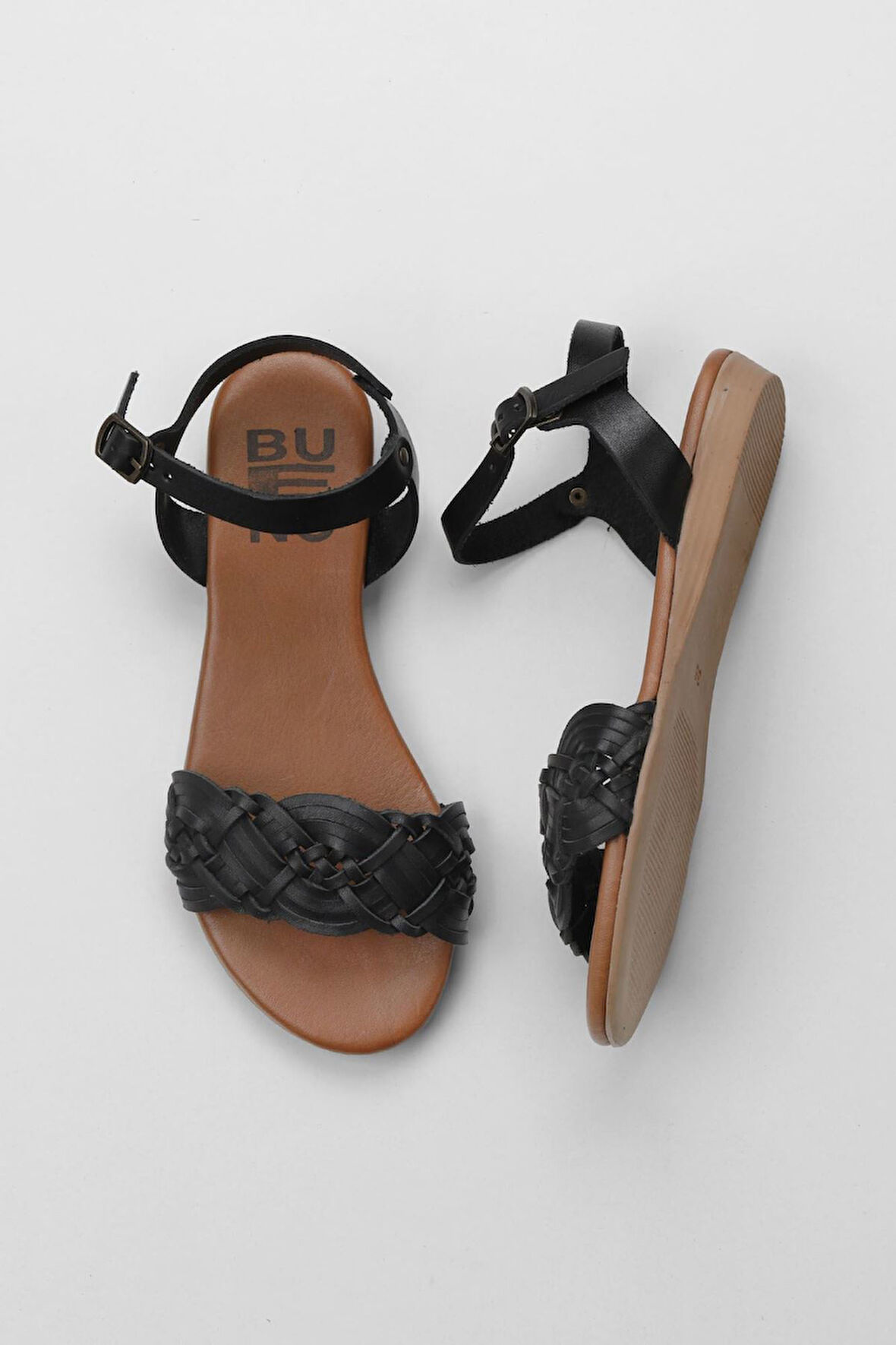 Bueno Shoes Siyah Deri Kadın Sandalet 01wu7450