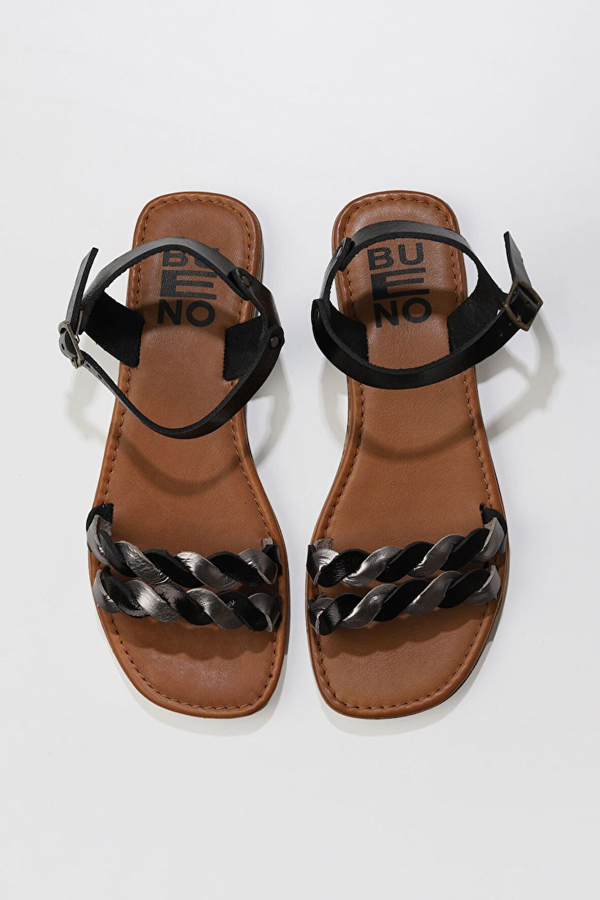 Bueno Shoes Siyah Gri Parlak Deri Kadın Sandalet 01wu3415