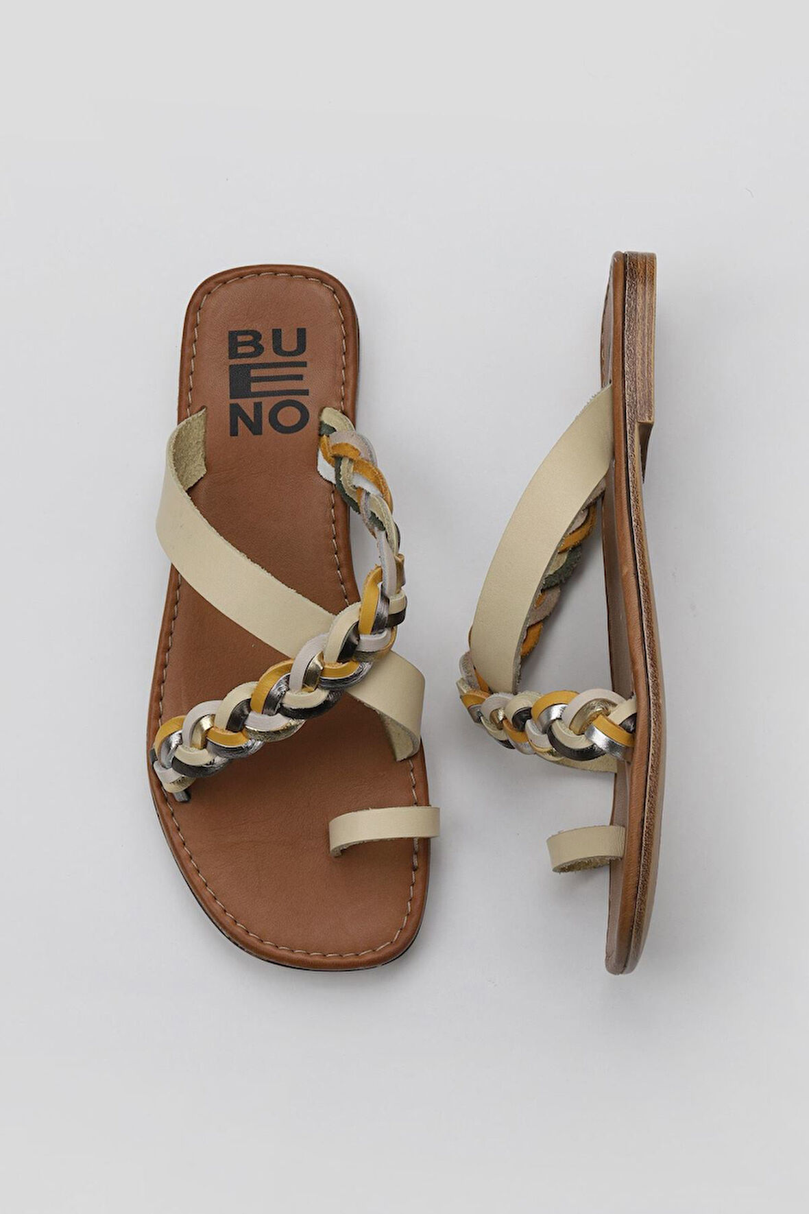 Bueno Shoes Sarı Multi Deri Kadın Parmak Arası Terlik 01wu3419