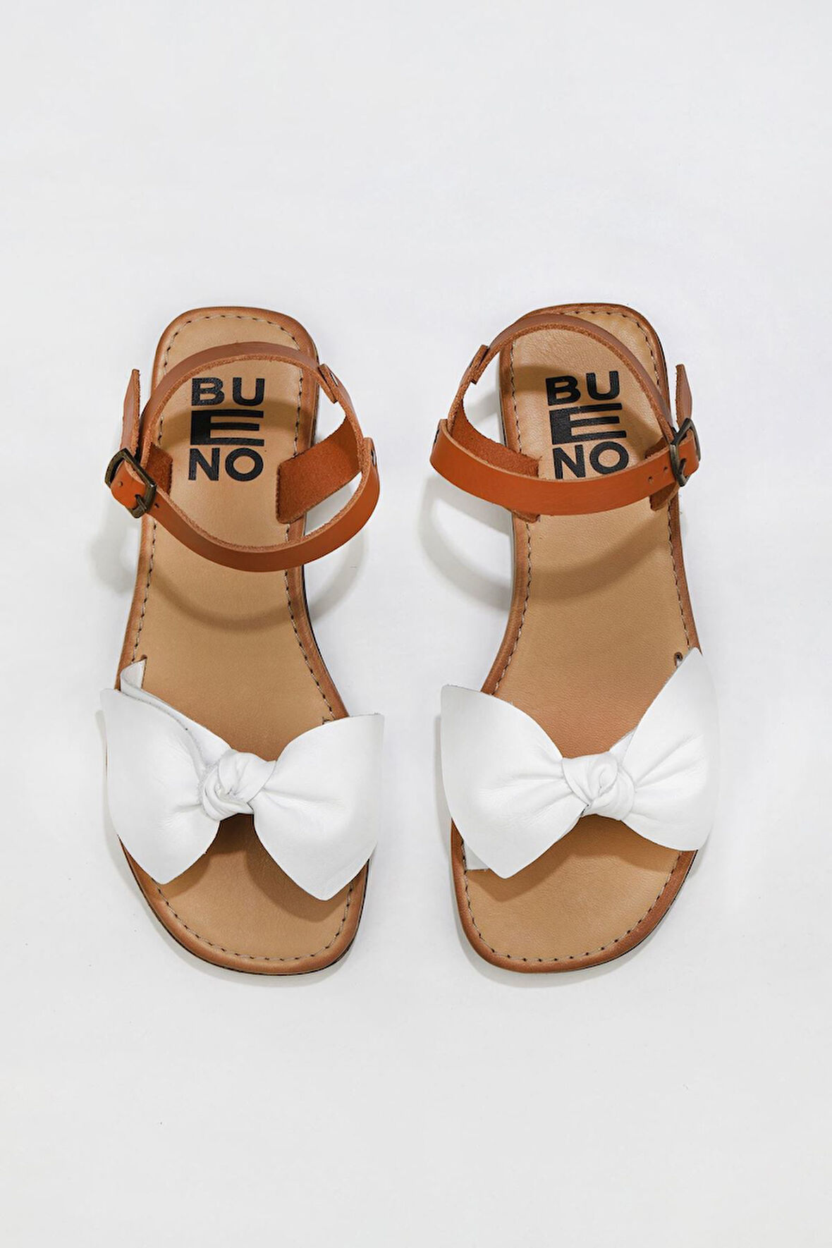 Bueno Shoes Beyaz Taba Deri Kadın Sandalet 01wu3424