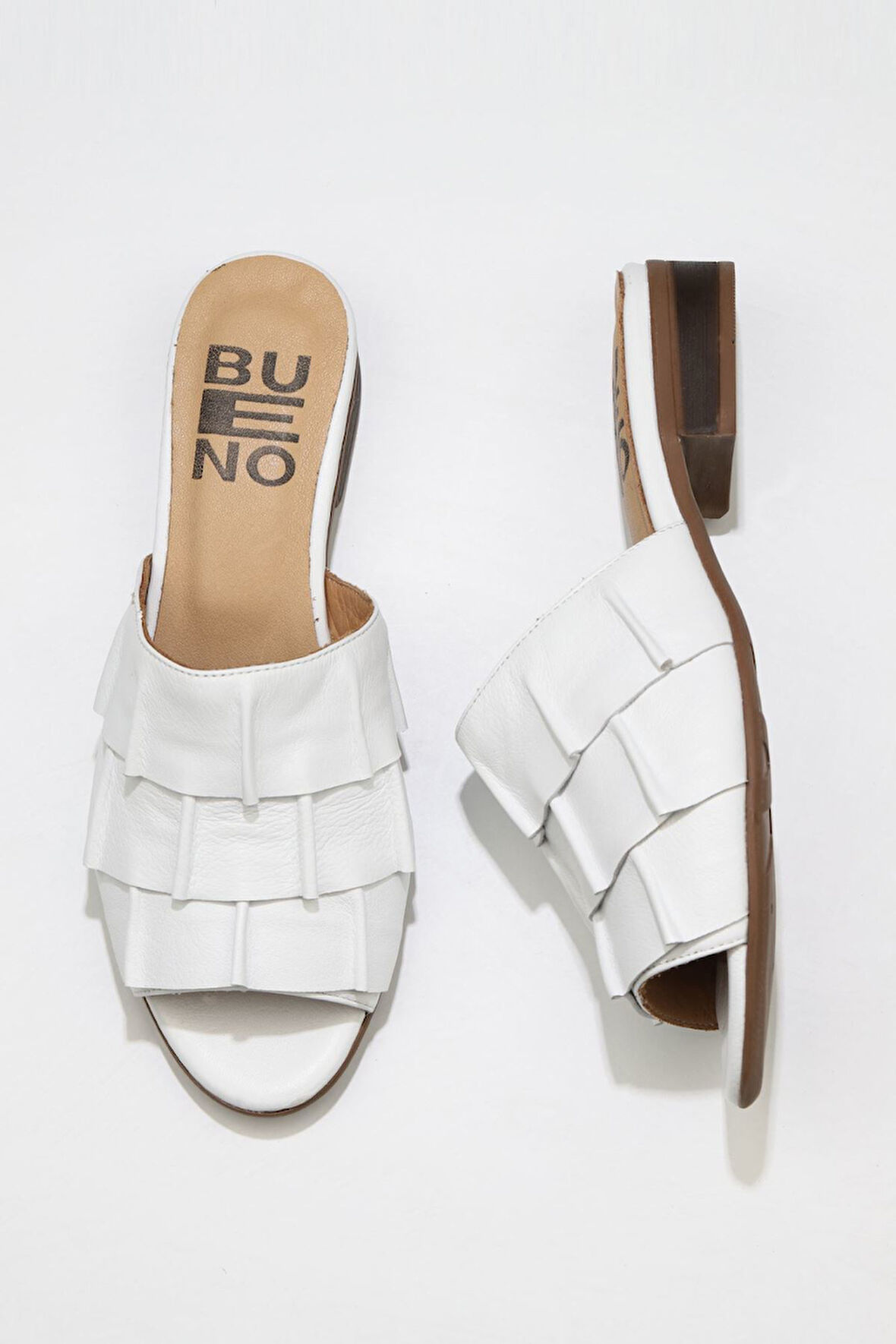 Bueno Shoes Beyaz Deri Kadın Topuklu Terlik 01wn5101