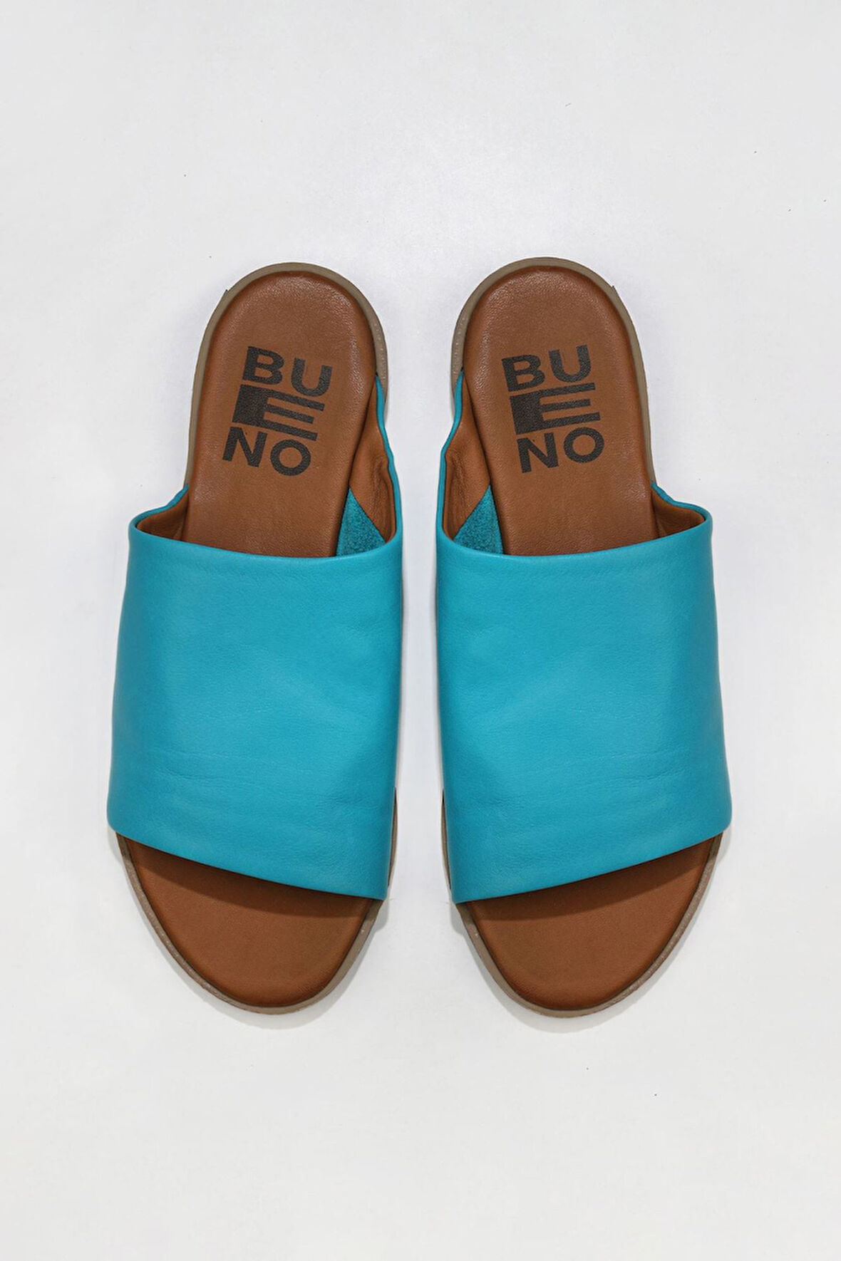 Bueno Shoes Turkuaz Deri Kadın Düz Terlik 01wq2009