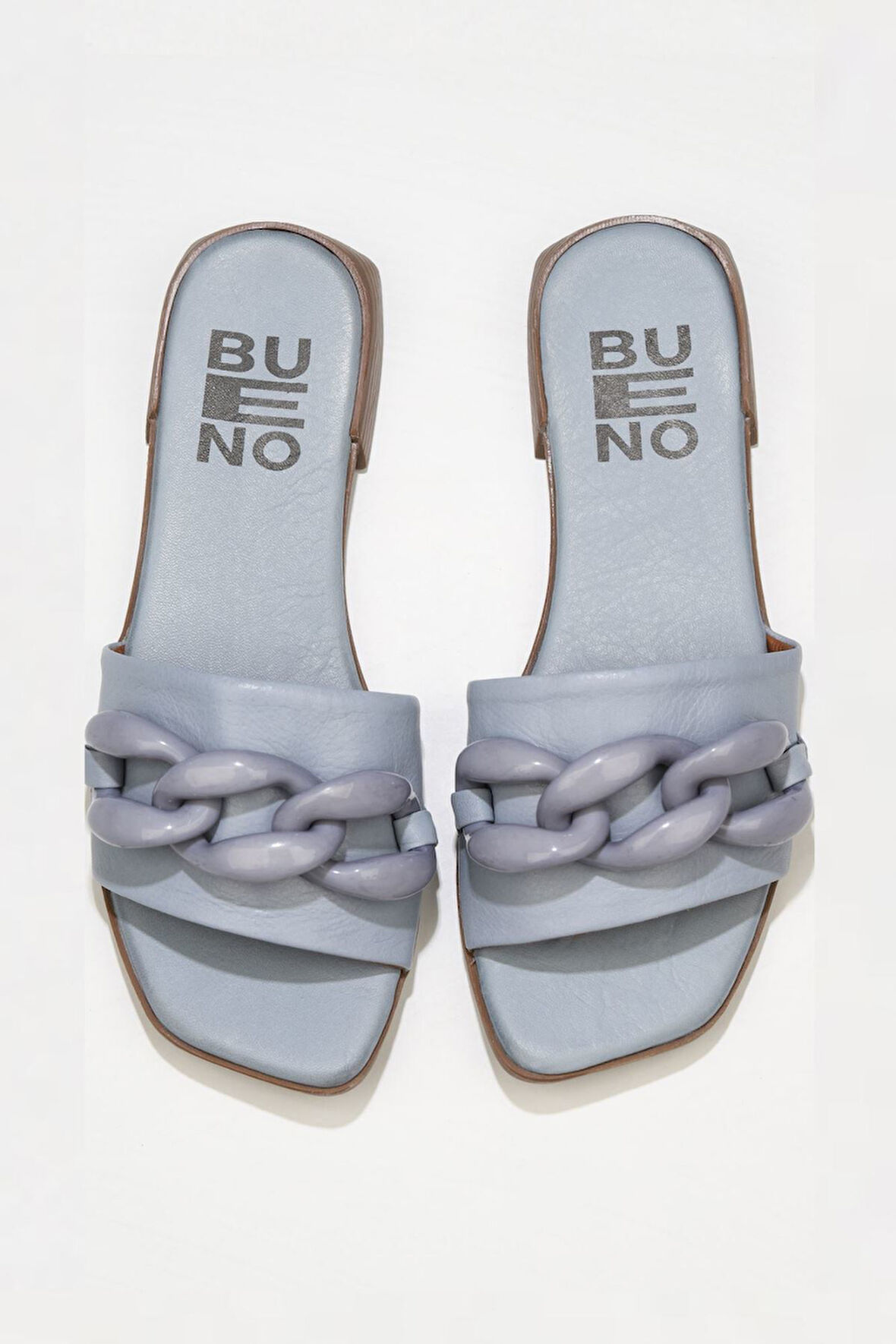 Bueno Shoes Mavi Deri Kadın Düz Terlik 01wu1815