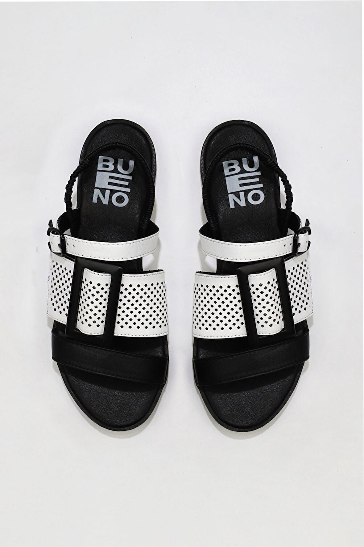 Bueno Shoes Siyah Beyaz Deri Kadın Sandalet 01wu3010