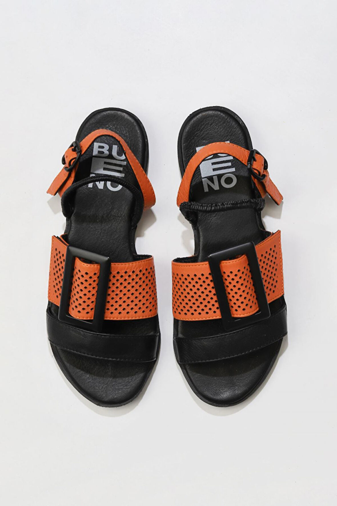 Bueno Shoes Siyah Turuncu Deri Kadın Sandalet 01wu3010