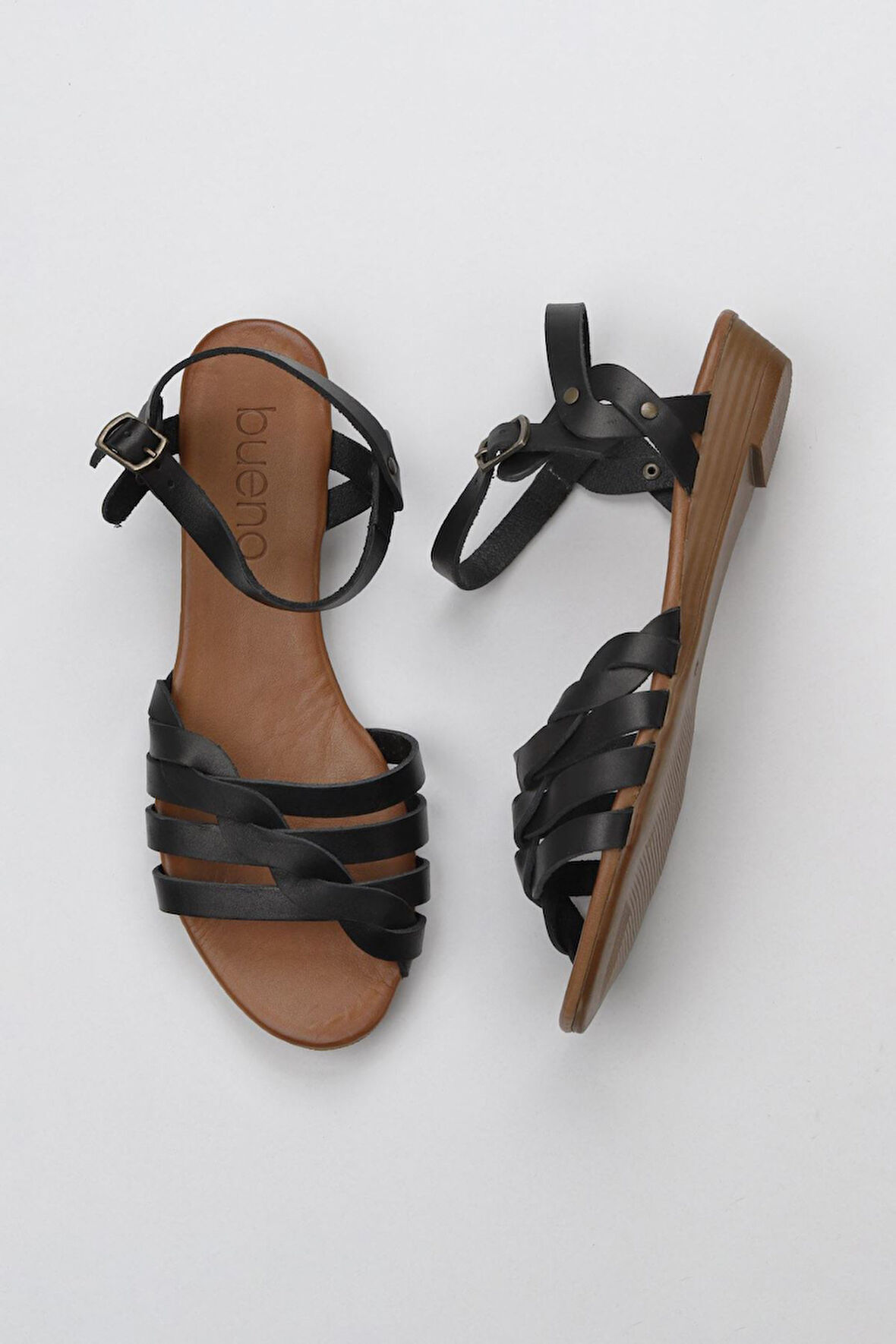 Bueno Shoes Siyah Deri Kadın Düz Sandalet 01wu3901