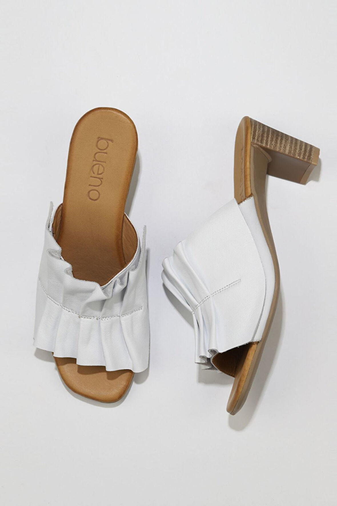 Bueno Shoes Beyaz Deri Kadın Topuklu Terlik 01wn4001