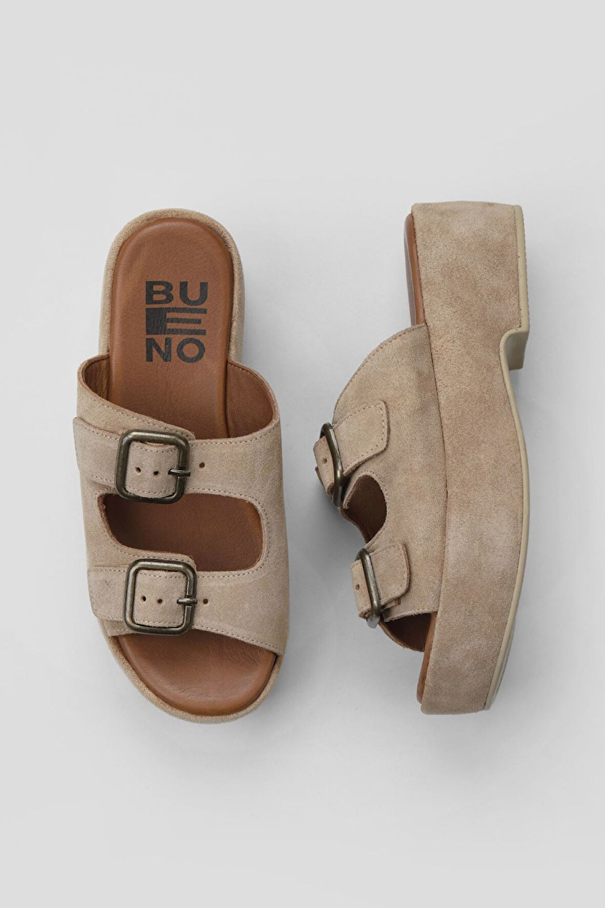 Bueno Shoes Taba Açık Süet Kadın Dolgu Topuklu Terlik 01wu6013