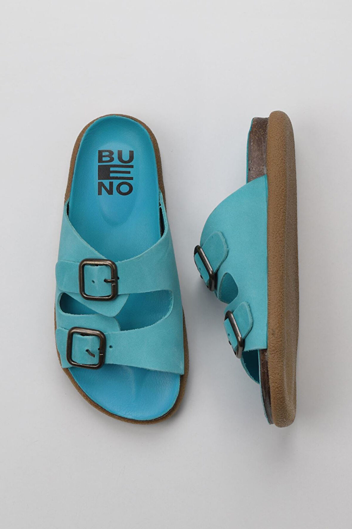 Bueno Shoes Turkuaz Nubuk Kadın Düz Terlik 01ws11001