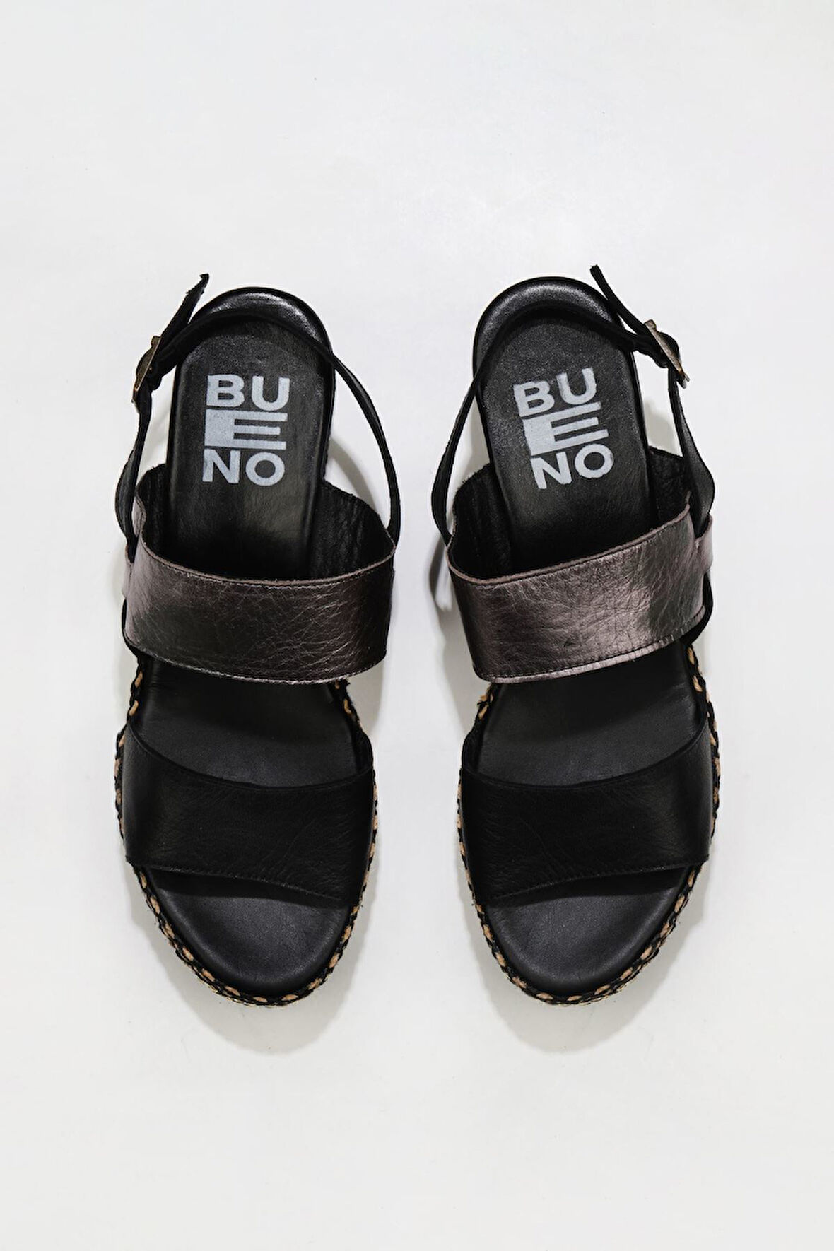 Bueno Shoes Siyah Kurşun Sole Deri Kadın Dolgu Topuklu Sandalet 01ws5200