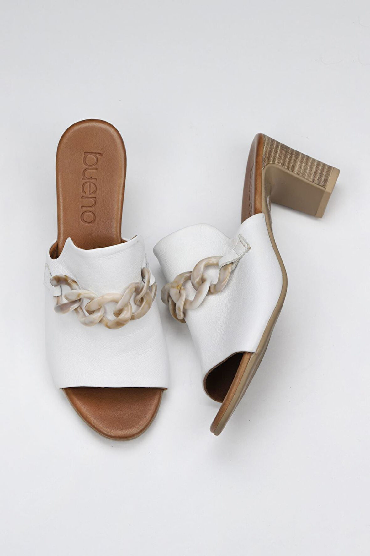 Bueno Shoes Beyaz Deri Kadın Topuklu Terlik 01wu9502