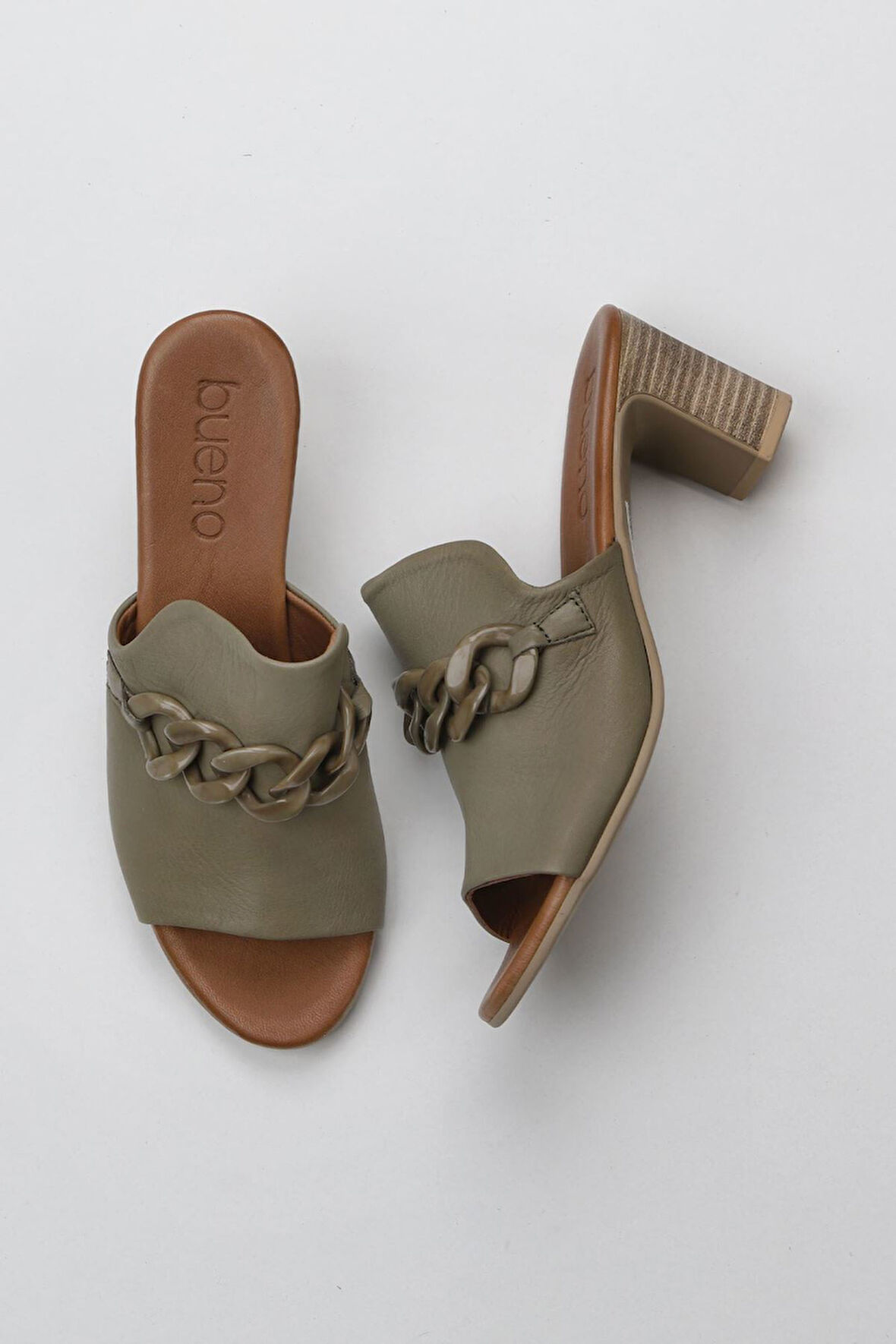 Bueno Shoes Yeşil Deri Kadın Topuklu Terlik 01wu9502