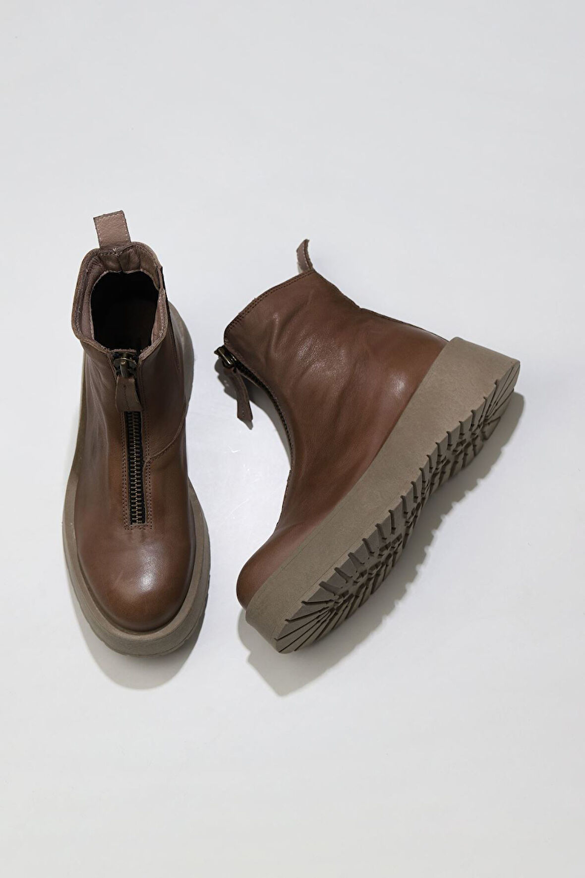 Bueno Shoes Vizon Deri Kadın Dolgu Topuklu Bot 01wv1309