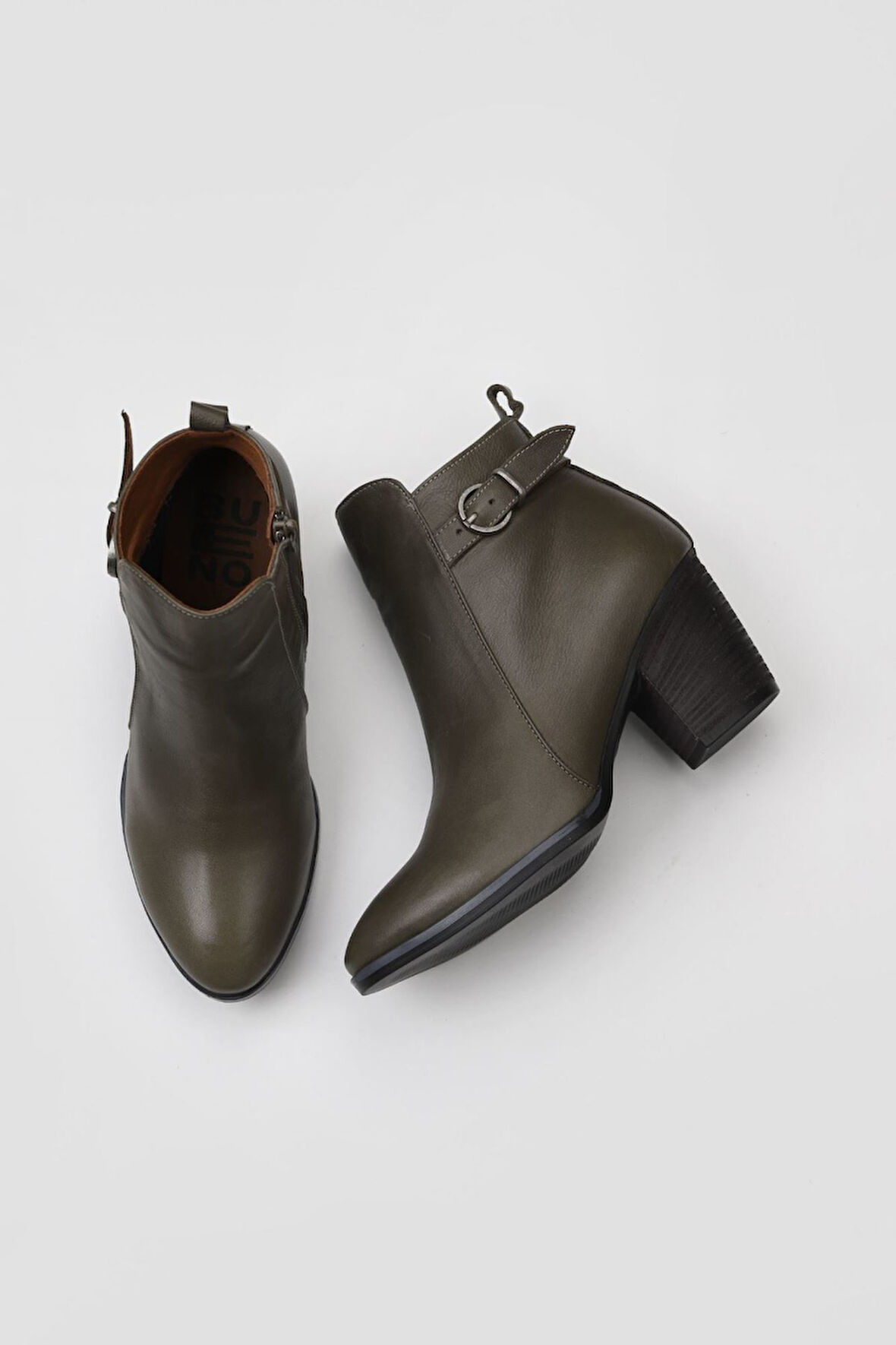 Bueno Shoes Haki Deri Kadın Topuklu Bot 01wp4209