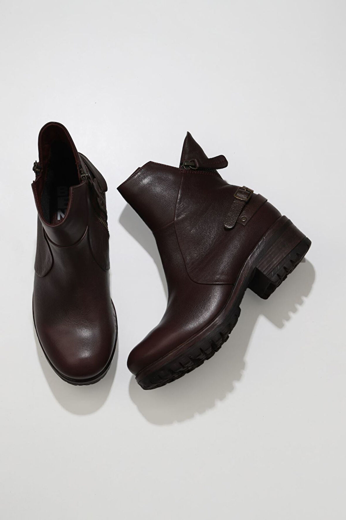 Bueno Shoes Bordo Kahverengi Deri Kadın Topuklu Bot 01wv0901