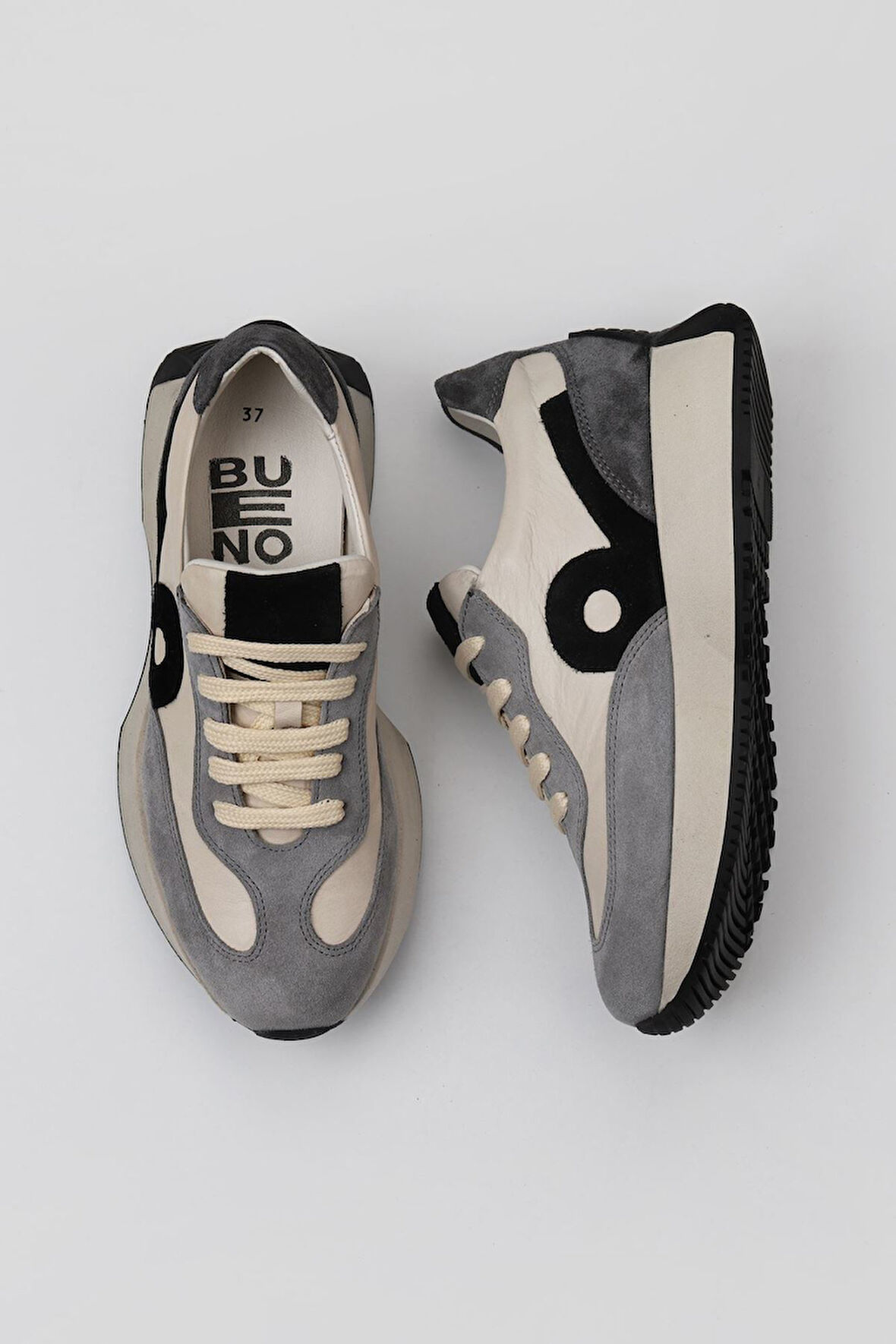 Bueno Shoes Gri Multi Deri Kadın Dolgu Topuklu Spor Ayakkabı 01wv11300