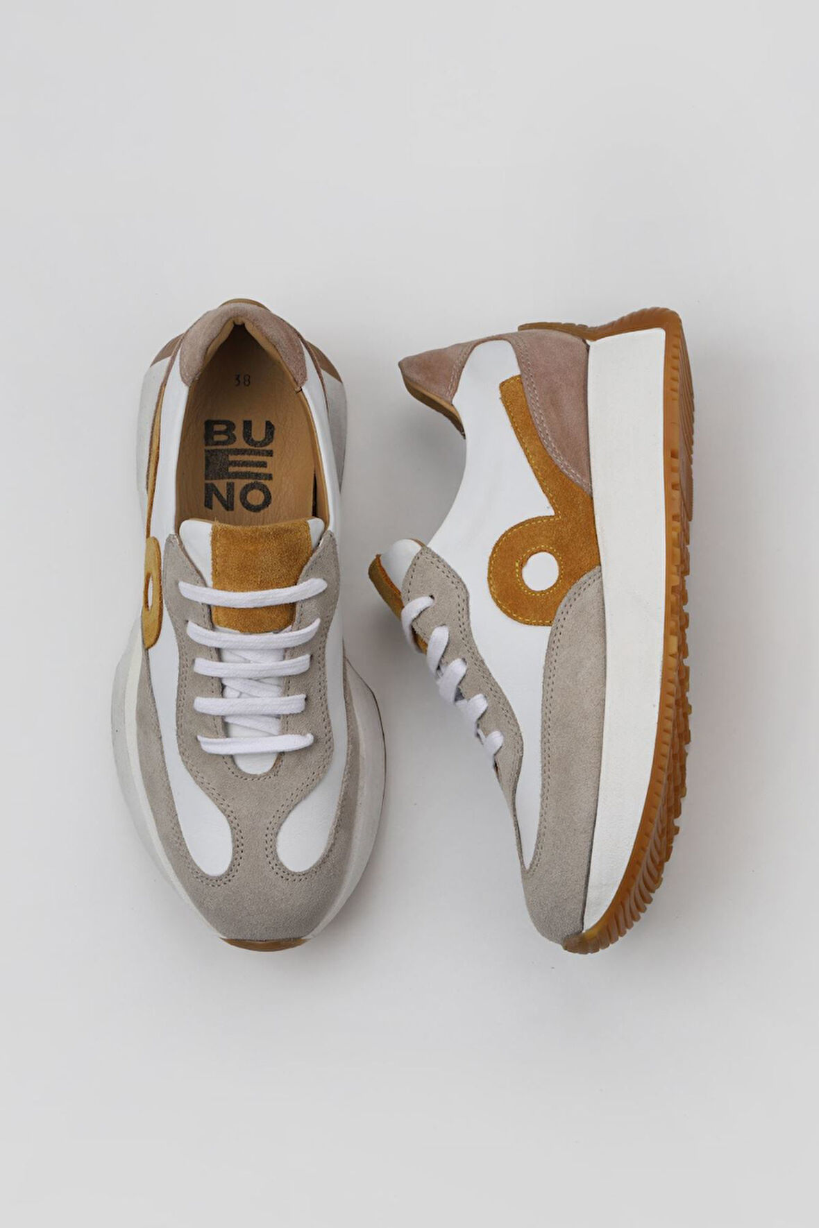 Bueno Shoes Bej Multi Deri Kadın Dolgu Topuklu Spor Ayakkabı 01wv11300
