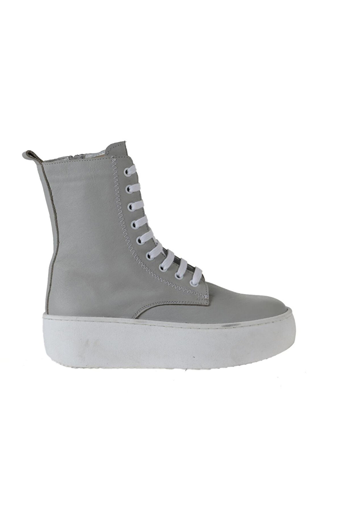 Bueno Shoes Gri Beyaz Deri Kadın Dolgu Topuklu Bot 01wv5500