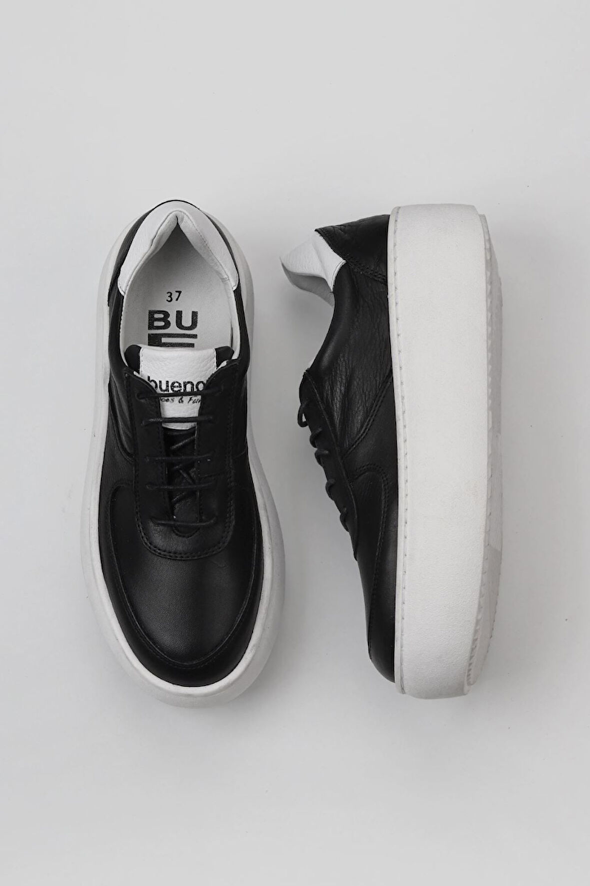 Bueno Shoes Siyah Beyaz Deri Kadın Sneakers 01wv5501