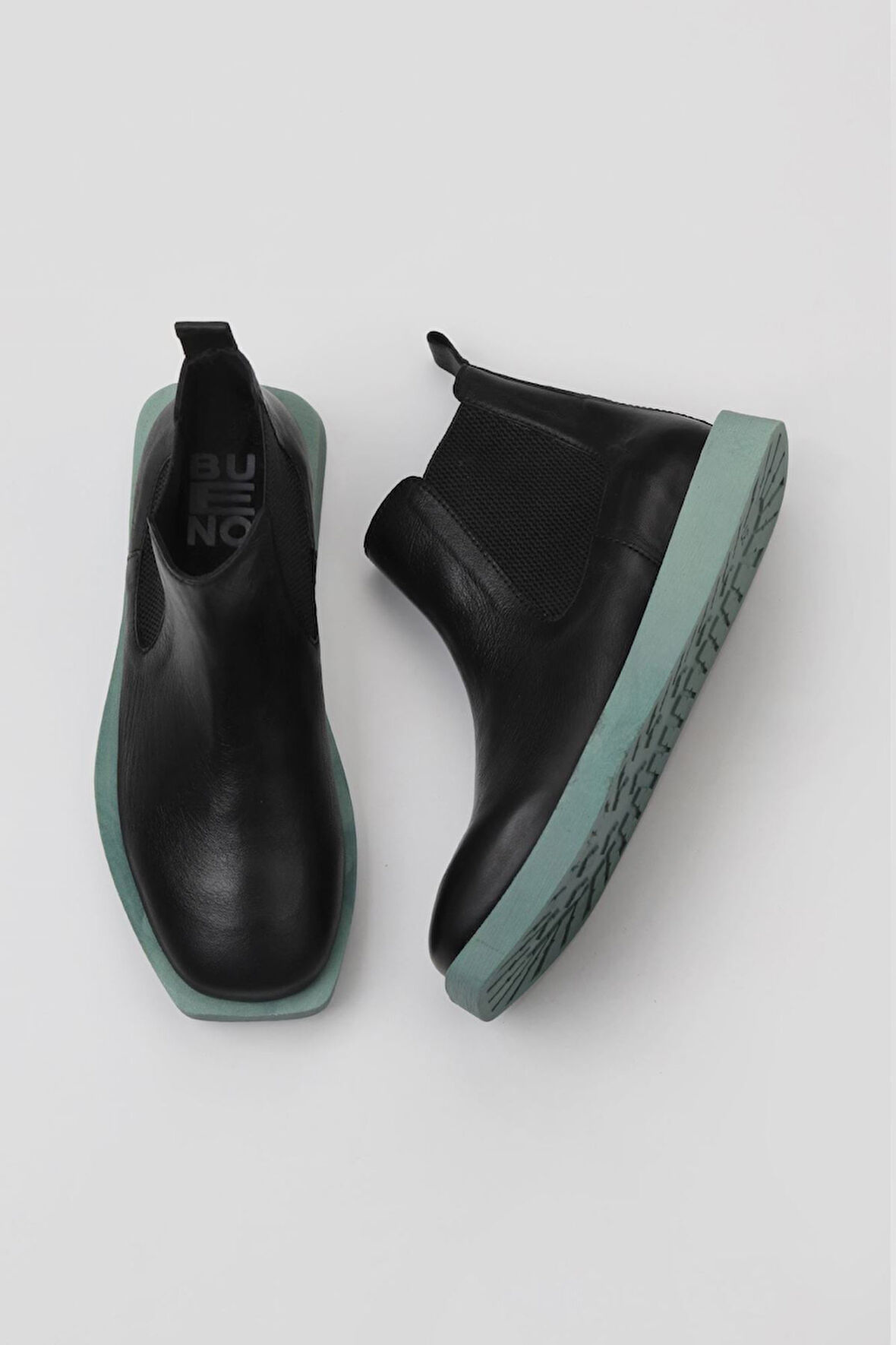 Bueno Shoes Siyah Yeşil Deri Kadın Düz Bot 01wv9701